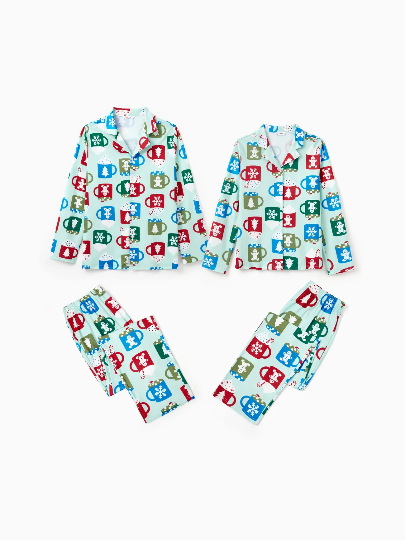 Couple Pajamas - Collared Pajamas with Gingerbread and Christmas Tree Print