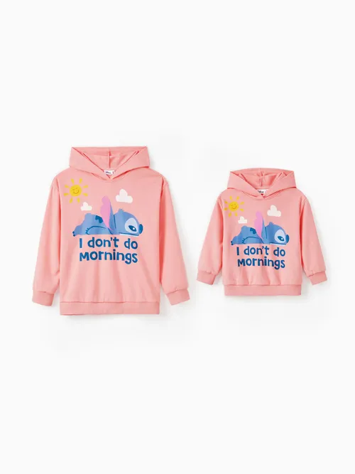 Disney Stitch Mommy And Me 1pc Character Letter Print Hooded Sweatshirt 
