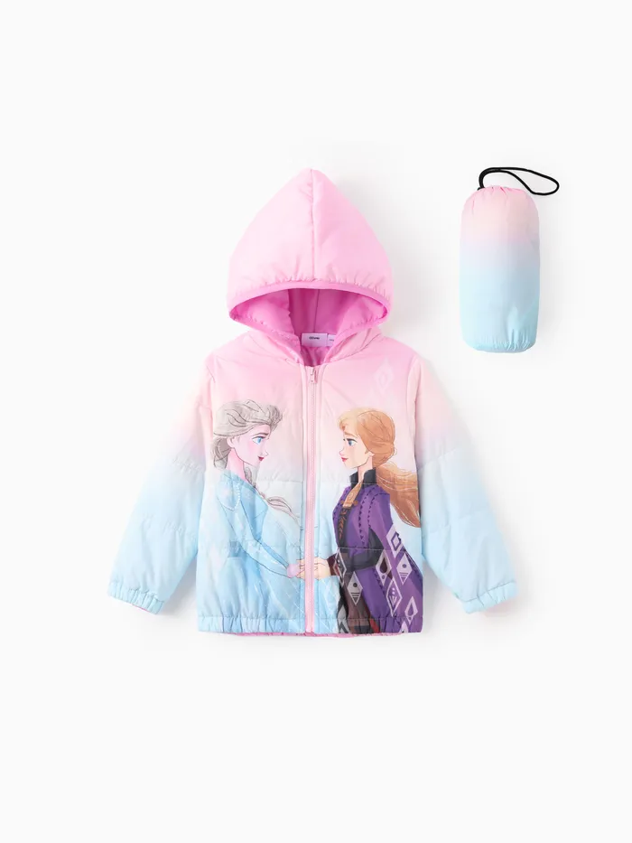 Disney Frozen Toddler Girl 2pcs Elsa And Anna Gradient/Snowflakes Print Hooded Jacket Coat With Storage Bag 
