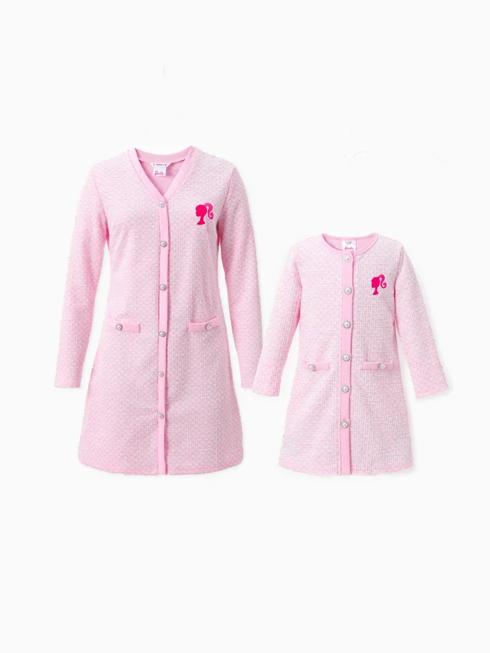 Barbie maman et moi 1pc logo brodé perle bouton robe à manches longues