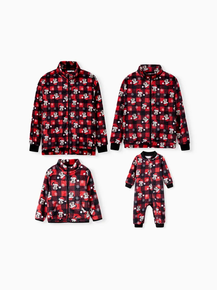 Disney Mickey and Friends Family matching 1pc Christmas Snowflake Plaid Allover Print Plush Jacket/Jumpsuit