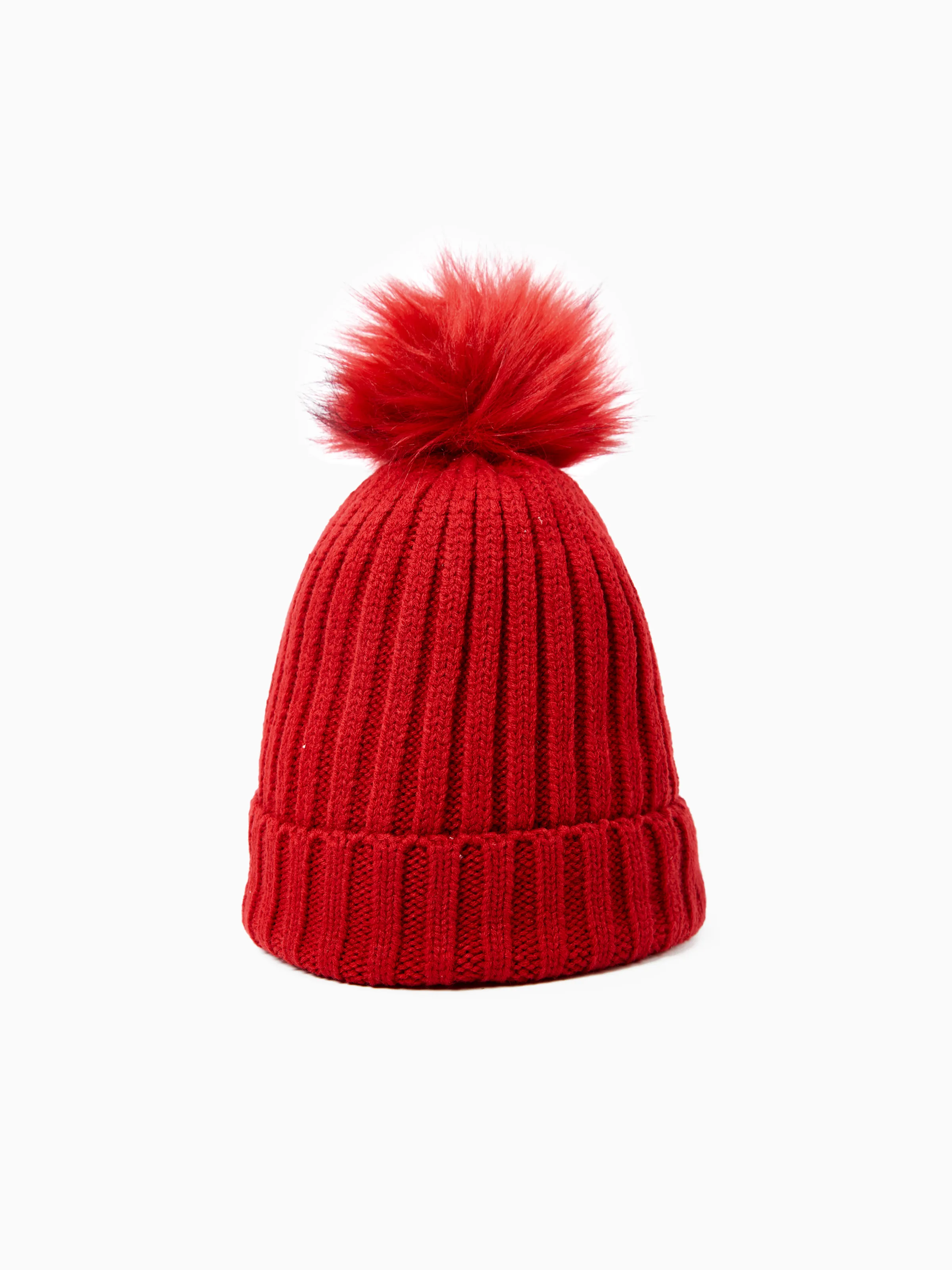 

Red Christmas Hat Matching Family Cute Fleece-lining Knitted Hat for Mom and Daughter