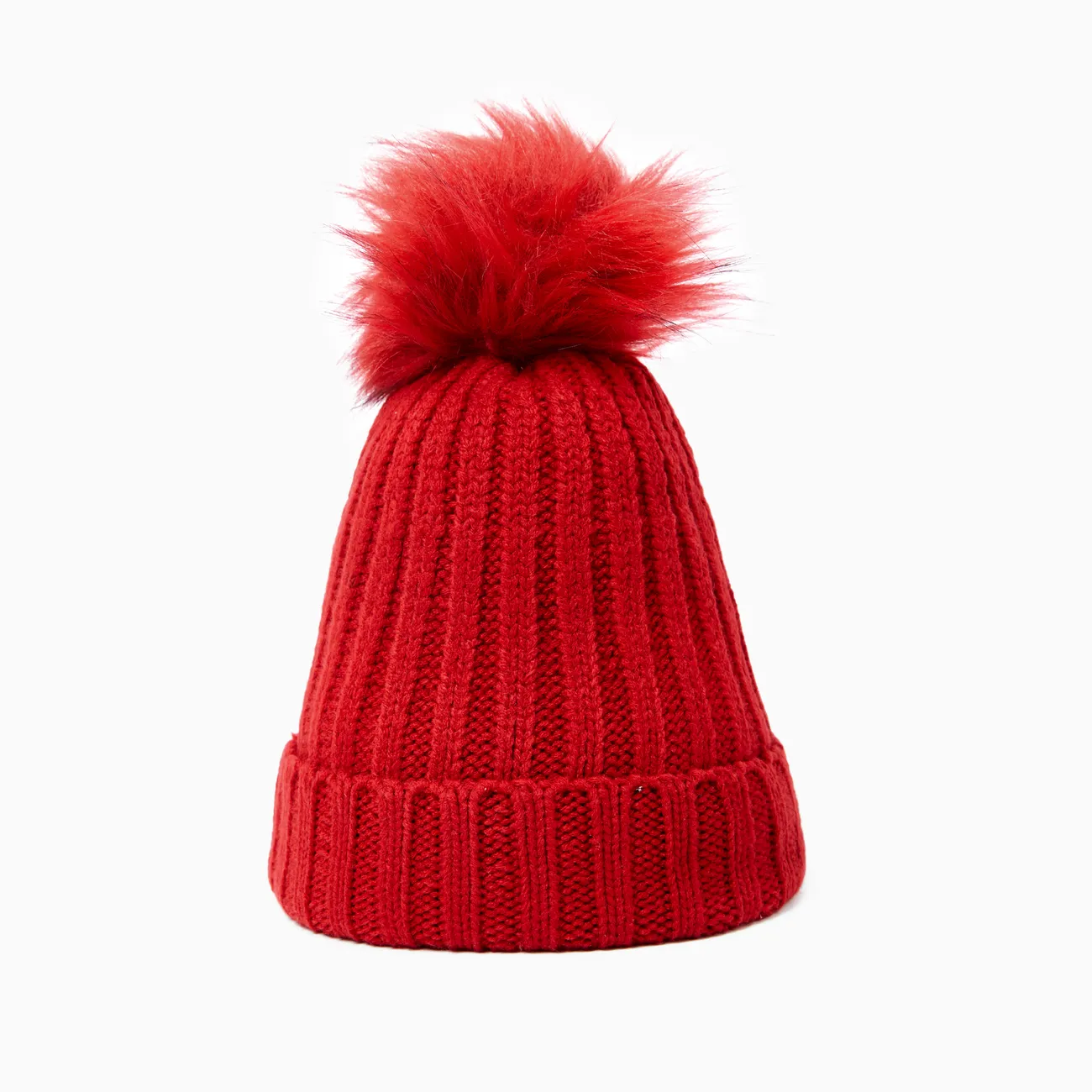 Red Christmas Hat Matching Family Cute Fleece-lining Knitted Hat for Mom and Daughter