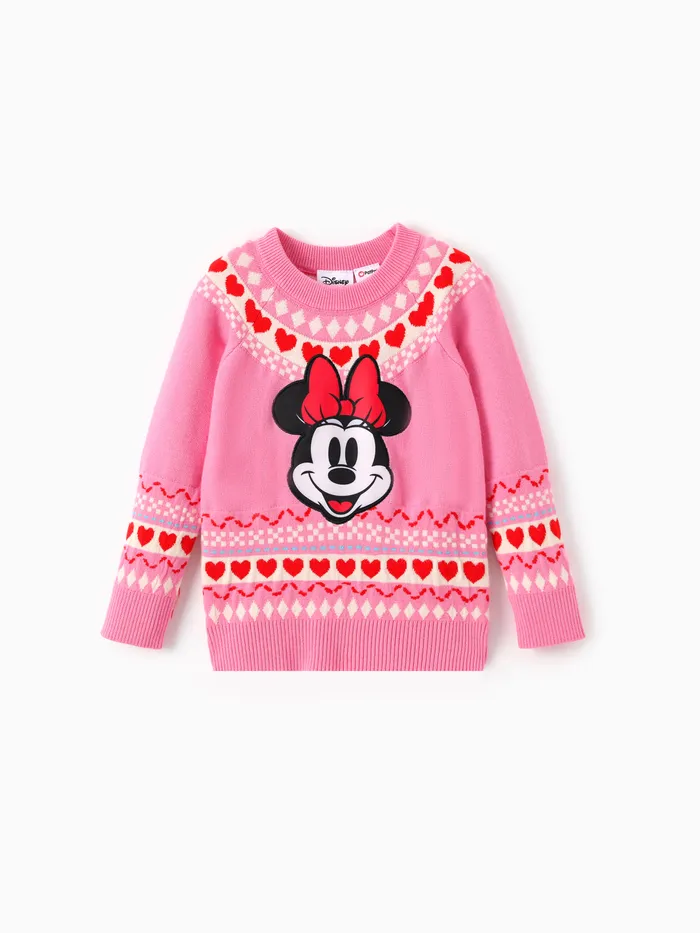 Disney Mickey and Friends Toddler Girl 1pc Cotton Minnie Mouse Heart Pattern Long-sleeve Knitwear