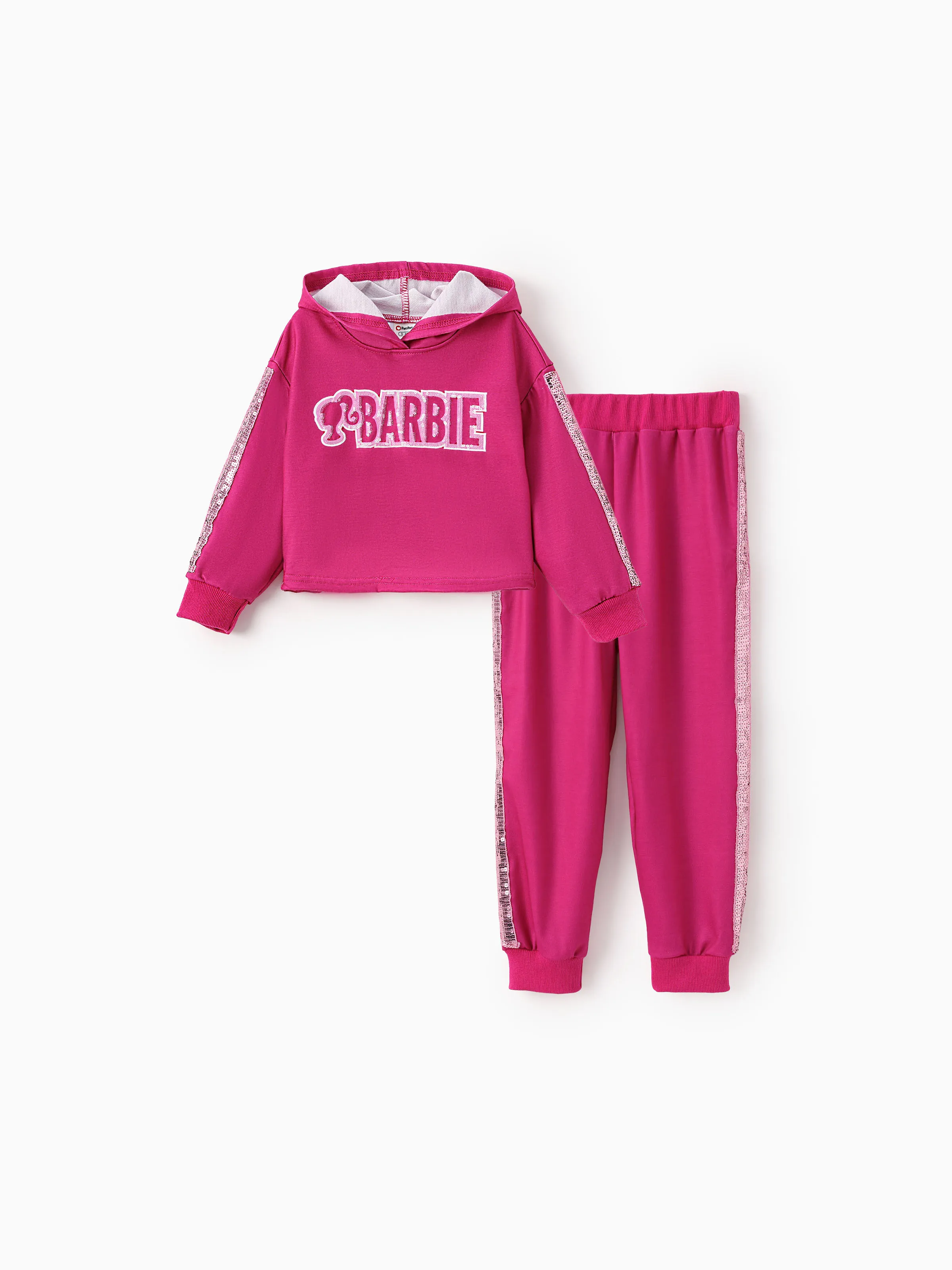 Barbie Niño Pequeño / Niño Niña 2pcs Logo Lentejuelas Bordado Sudaderas Con Capucha Y Pantalones Conjunto 