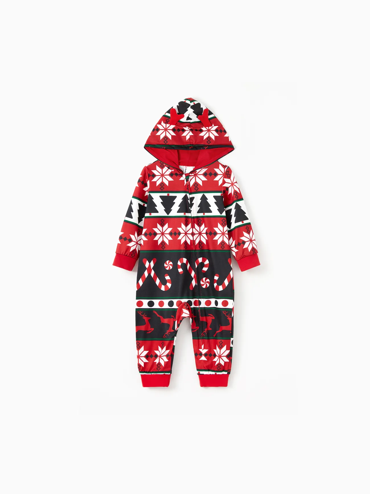 

Christmas Pajamas 3D Reindeer Pattern Zipper Hooded Onesies Matching Family Outfits