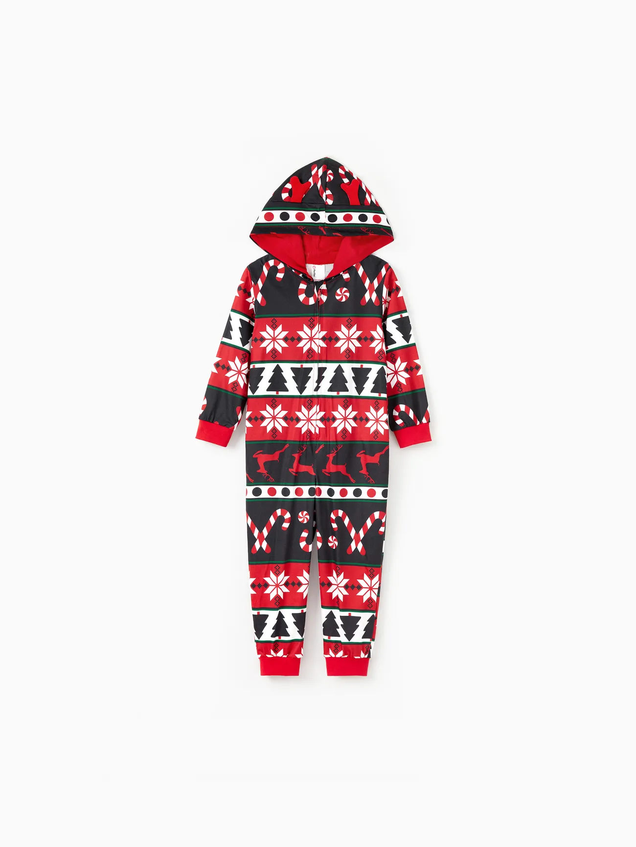 

Christmas Pajamas 3D Reindeer Pattern Zipper Hooded Onesies Matching Family Outfits