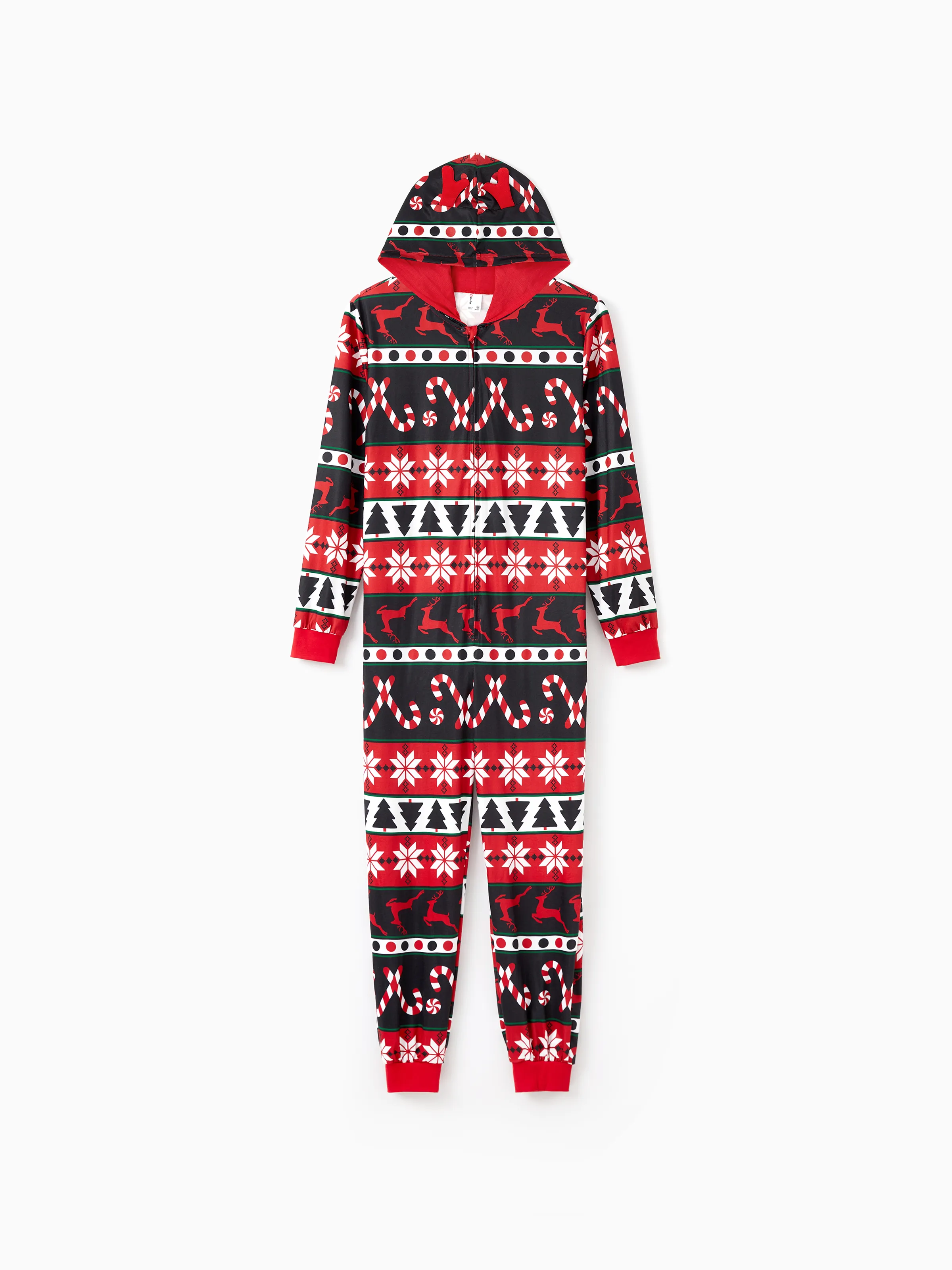 

Christmas Pajamas 3D Reindeer Pattern Zipper Hooded Onesies Matching Family Outfits