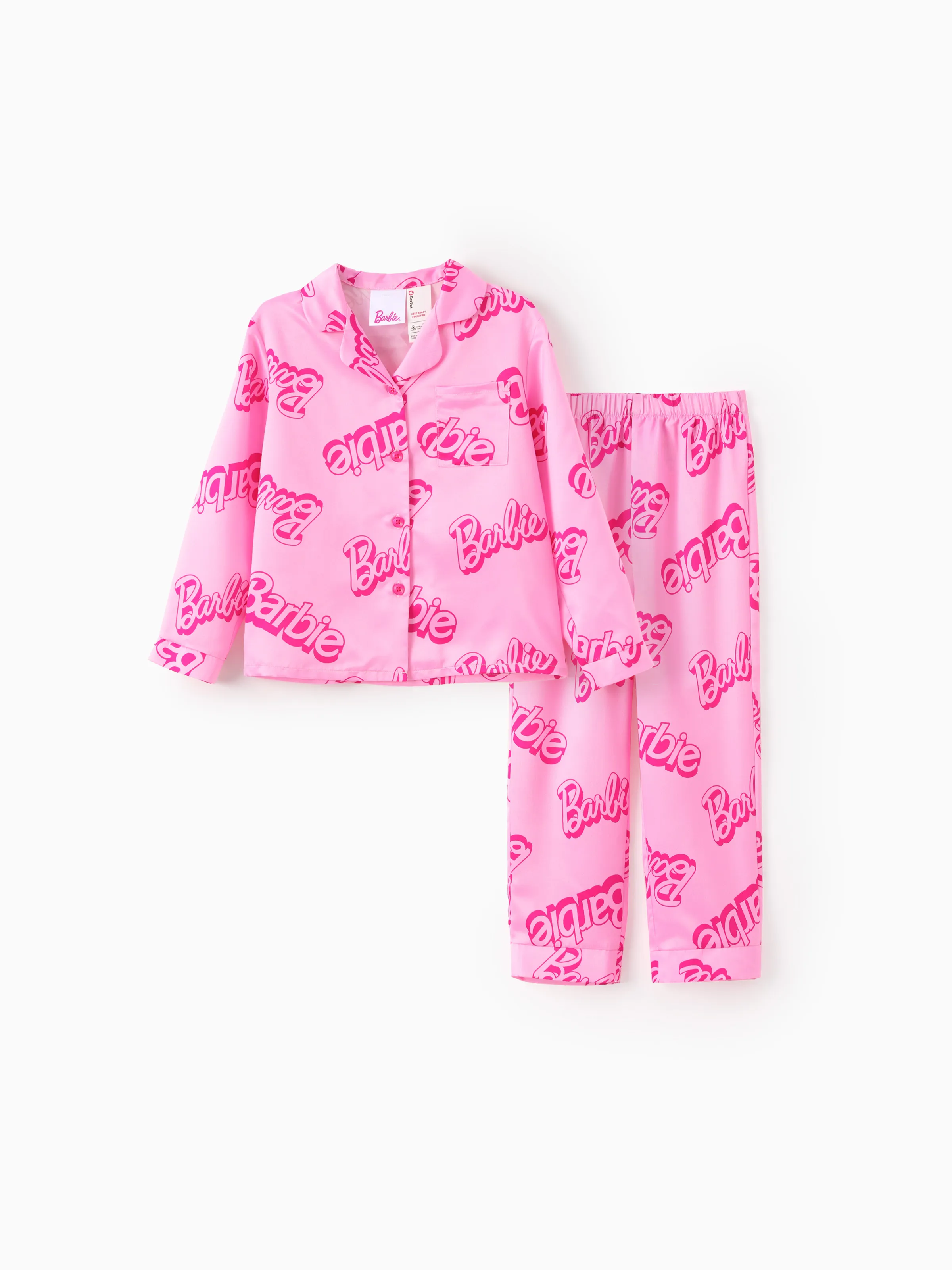 

Barbie Mommy And Me 2pcs Logo Full Print Lapel Pajamas Set(Flame Resistant)