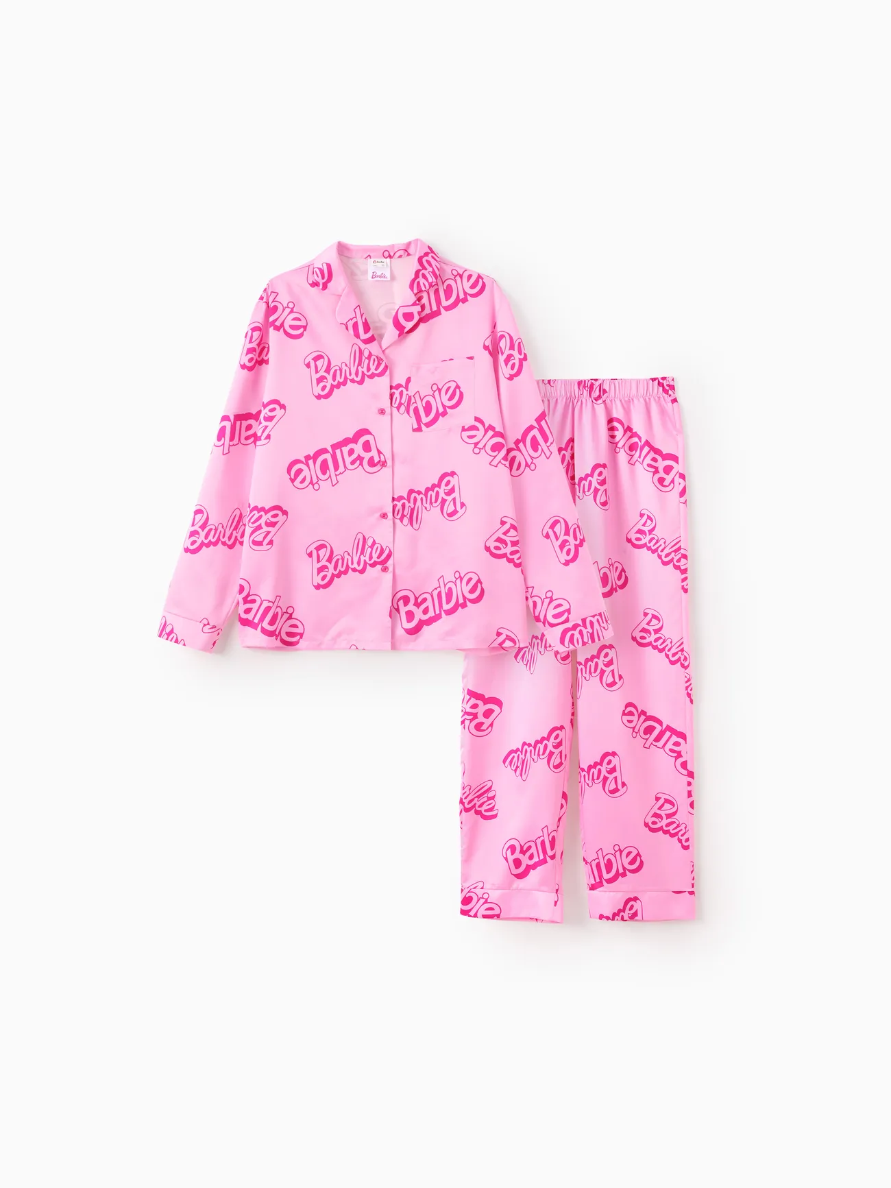 

Barbie Mommy And Me 2pcs Logo Full Print Lapel Pajamas Set(Flame Resistant)