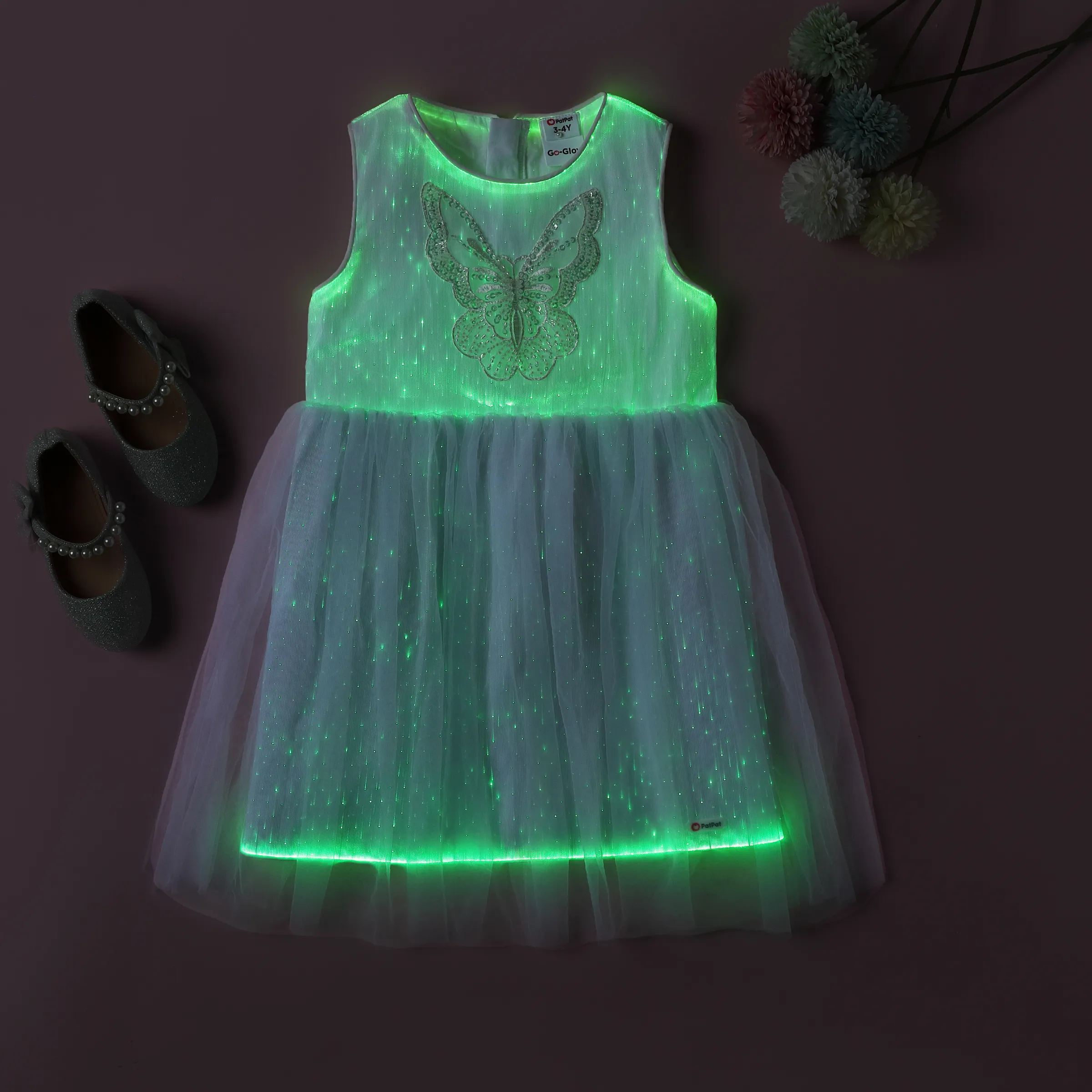 Go-Glow Light Up White Party Dress With Sequined Butterfly Including Controller (Built-In Battery) undefined big image 8