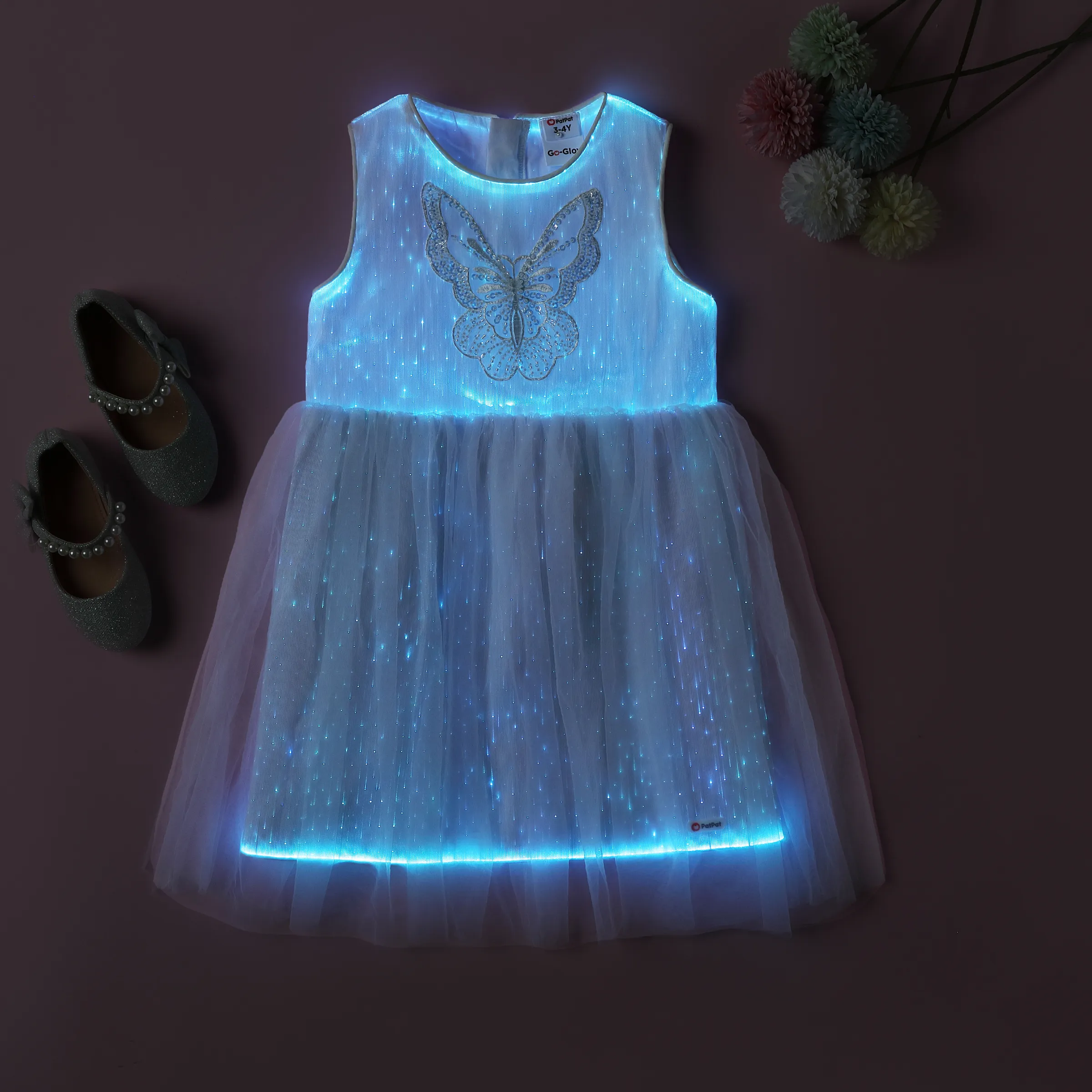 Go-Glow Light Up White Party Dress With Sequined Butterfly Including Controller (Built-In Battery) undefined big image 9