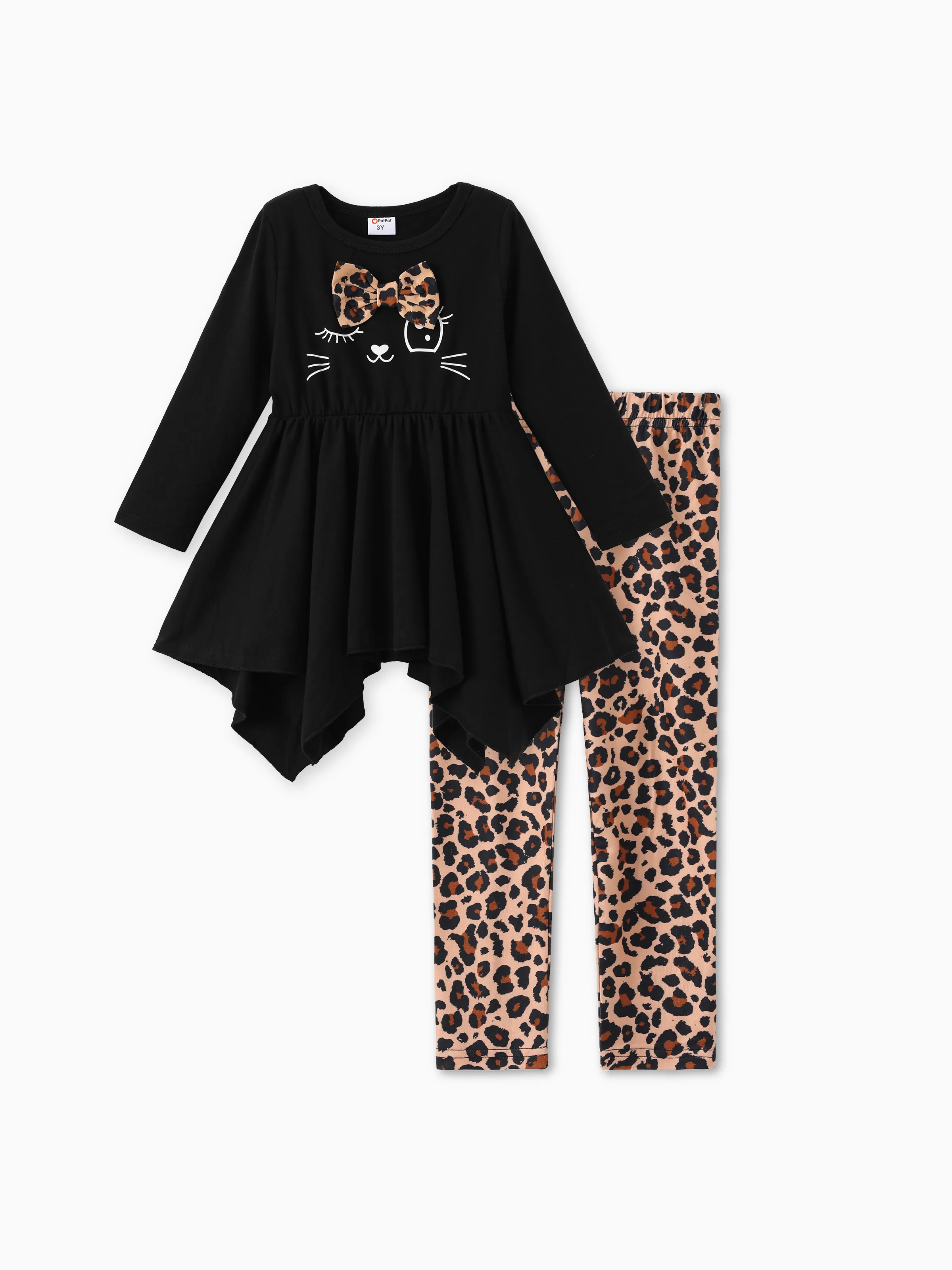 

2pcs Toddler Girl Ruffled Tunic Top and Leopard Print Leggings Set