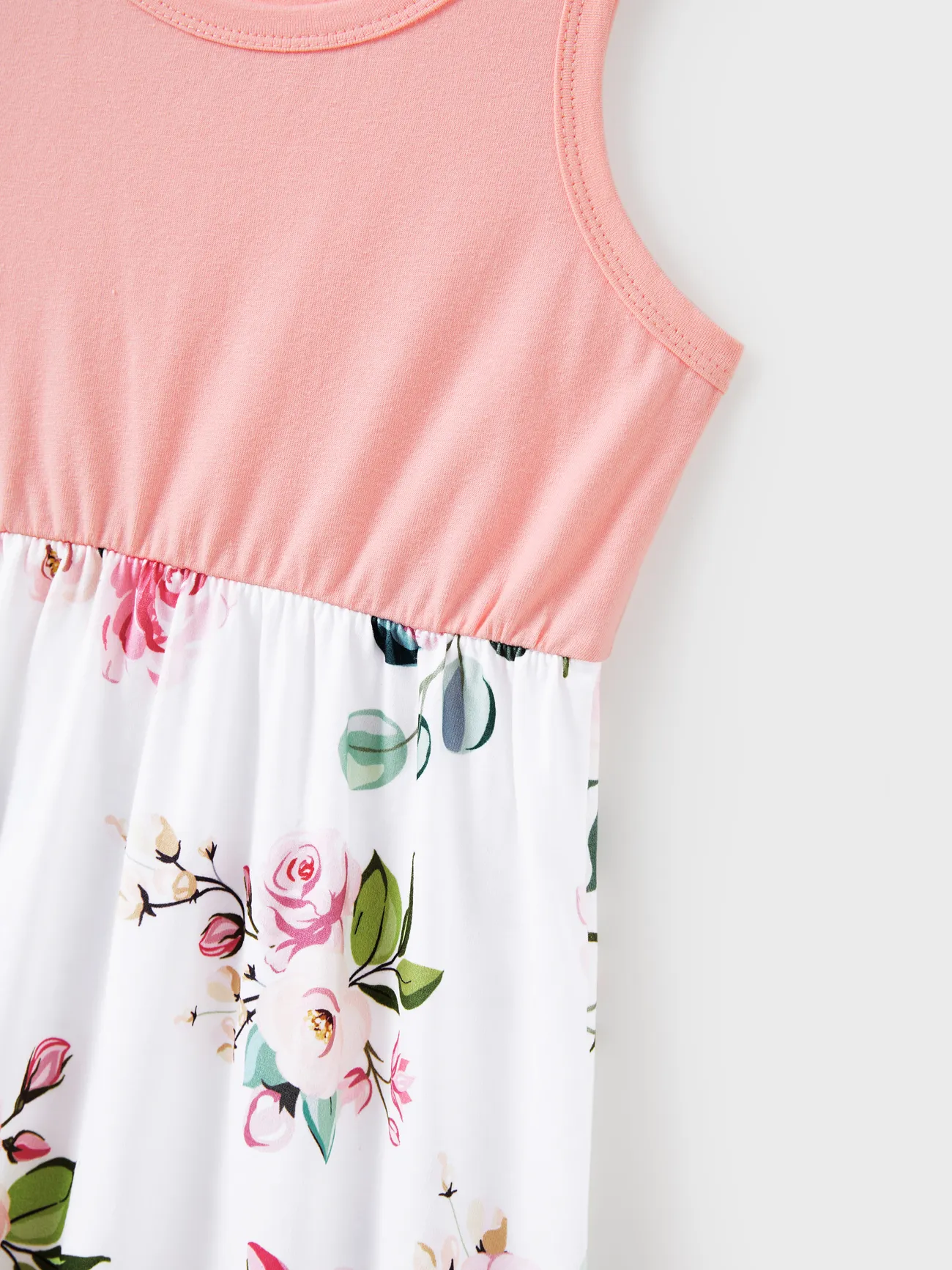 Girl - Family Matching Pink Sleeveless Splicing Floral Print Midi Dresses and Colorblock Short-sleeve Polo Shirts Sets - Pink - image 10
