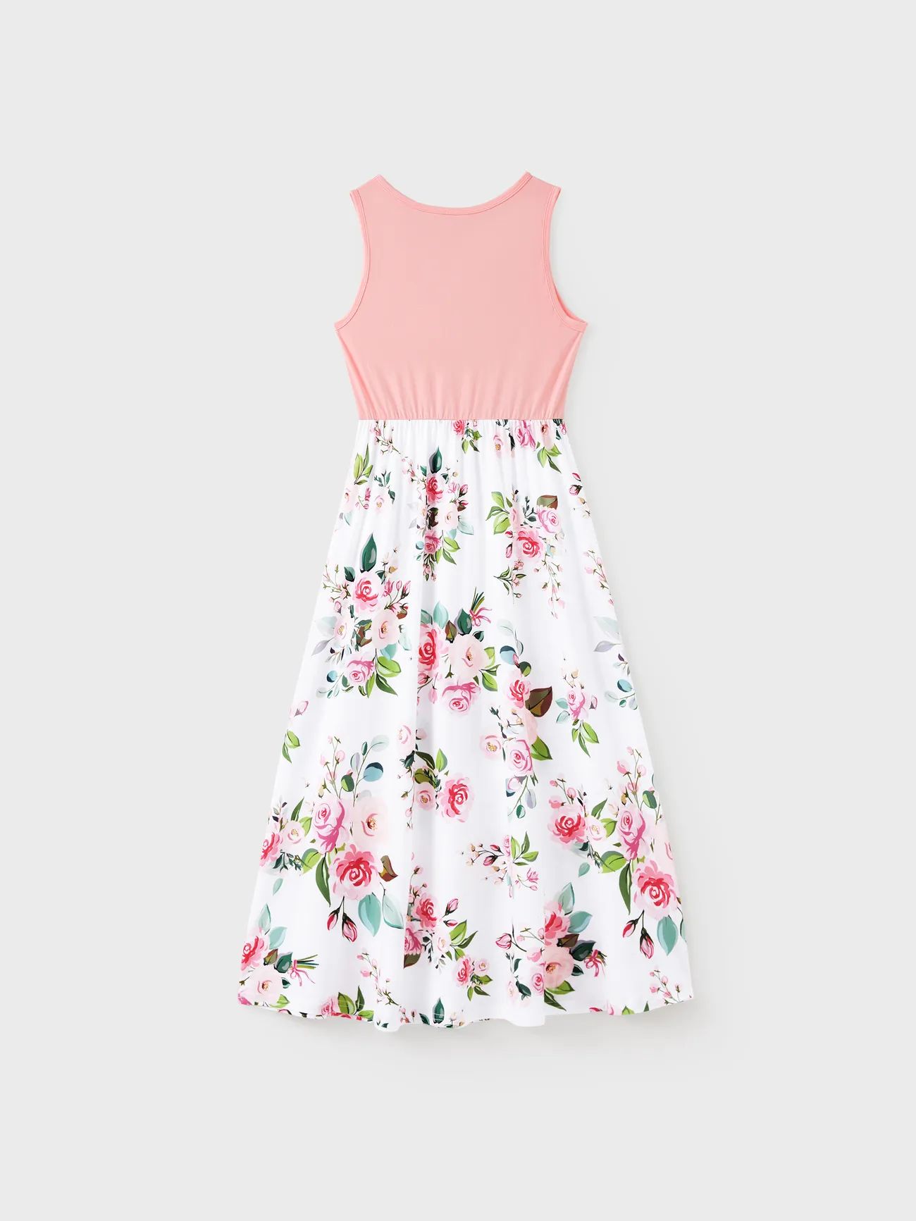 Women - Family Matching Pink Sleeveless Splicing Floral Print Midi Dresses and Colorblock Short-sleeve Polo Shirts Sets - Pink - image 3