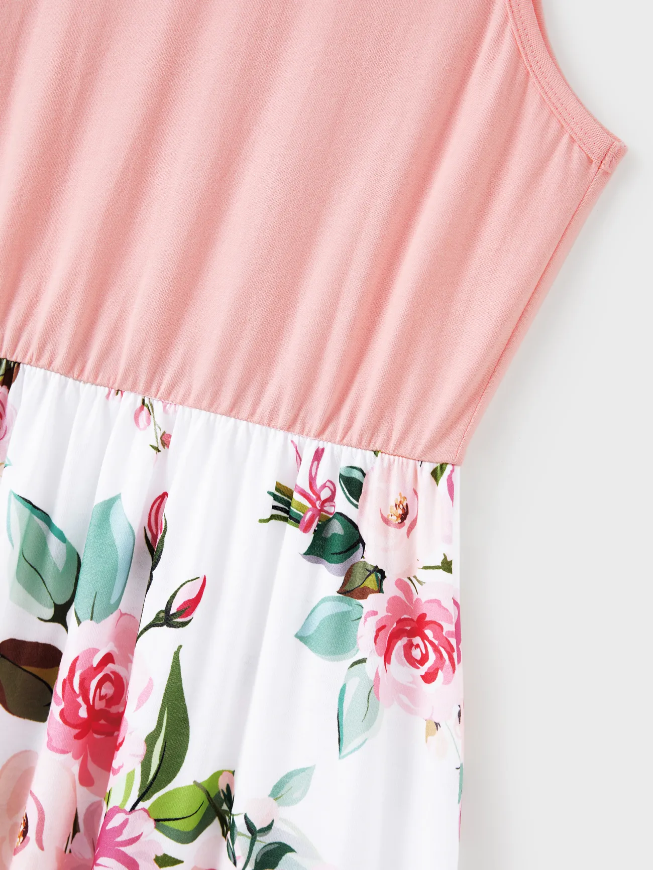 Women - Family Matching Pink Sleeveless Splicing Floral Print Midi Dresses and Colorblock Short-sleeve Polo Shirts Sets - Pink - image 5