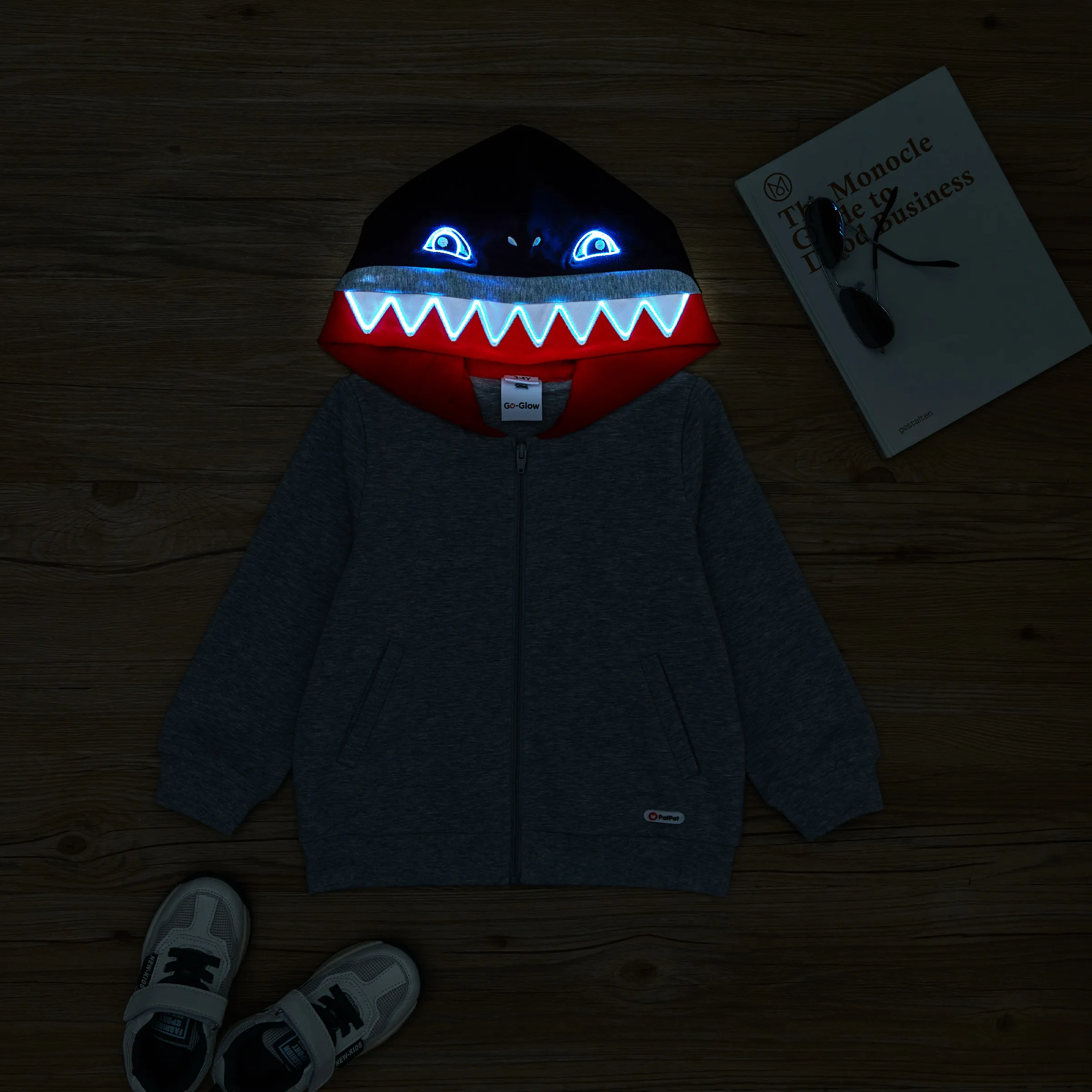 Go-Glow Illuminating Sweatshirt Hoodie with Light Up Shark Including Controller (Built-In Battery) Grey big image 6