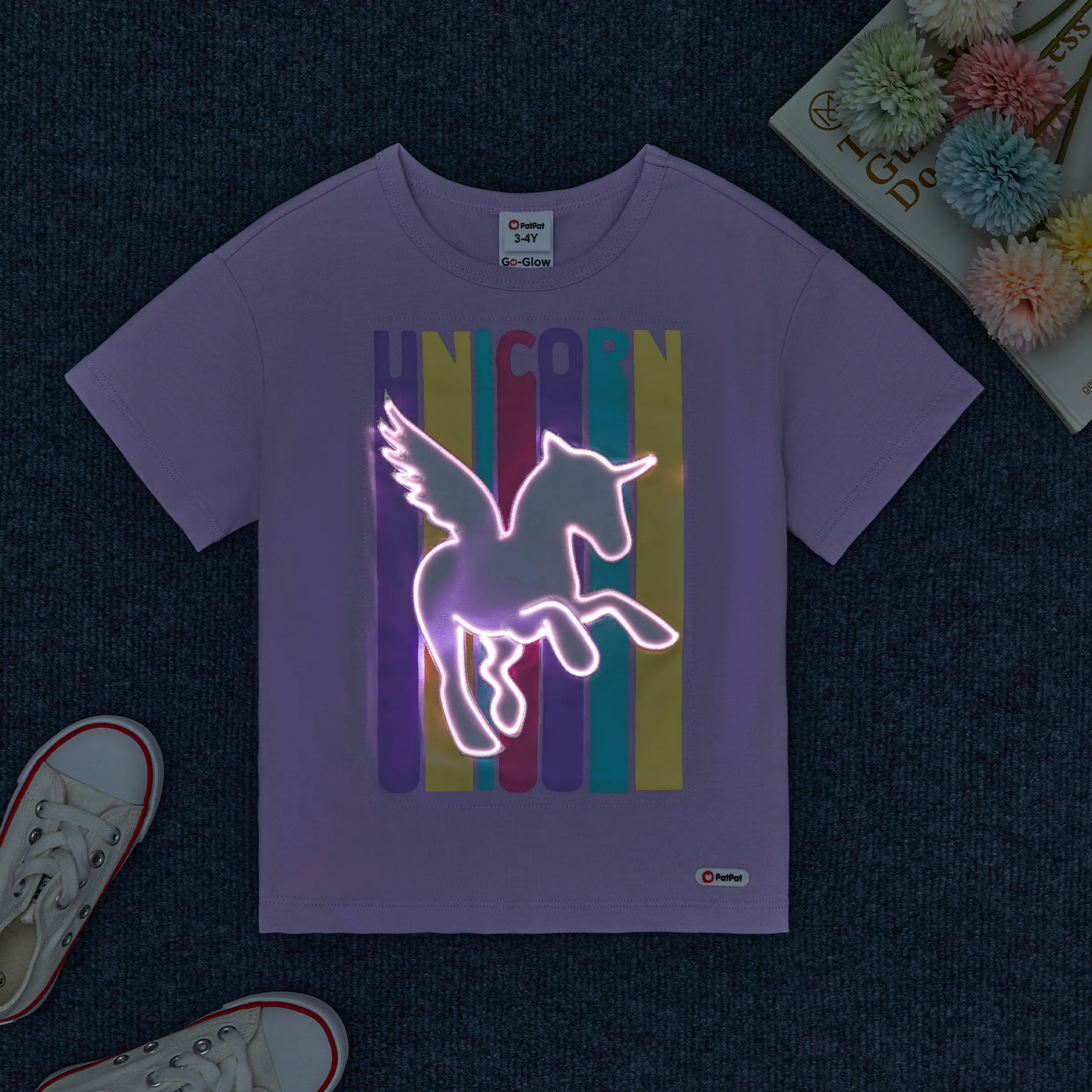 Go-Glow Illuminating T-shirt with Light Up Unicorn Including Controller (Built-In Battery) Light Purple big image 6