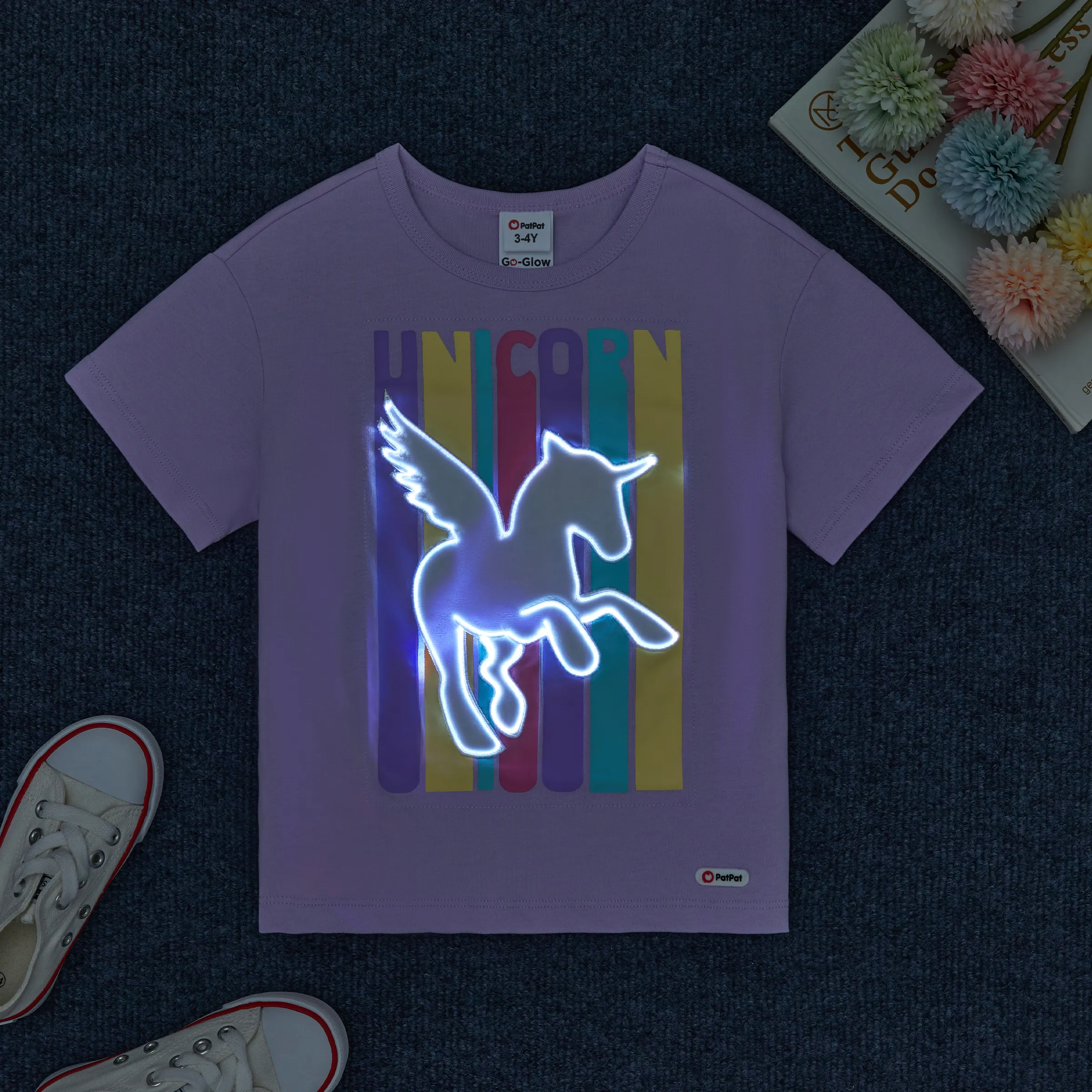 Go-Glow Illuminating T-shirt with Light Up Unicorn Including Controller (Built-In Battery) Light Purple image 5