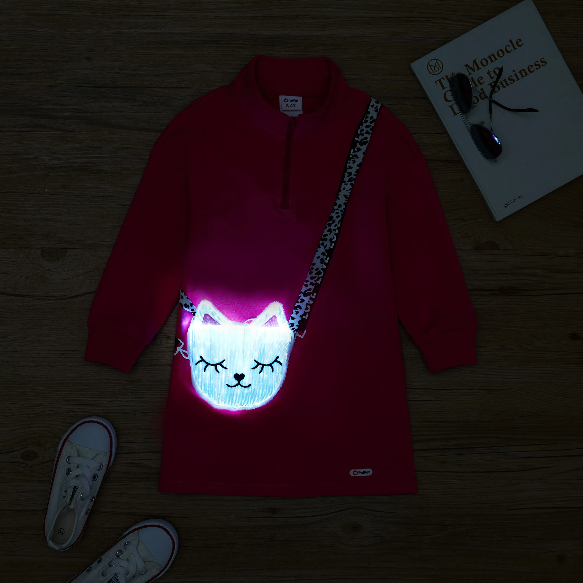 Go-Glow Illuminating Sweatshirt Dress with Light Up Kitty Bag Including Controller (Built-In Battery) Hot Pink big image 6