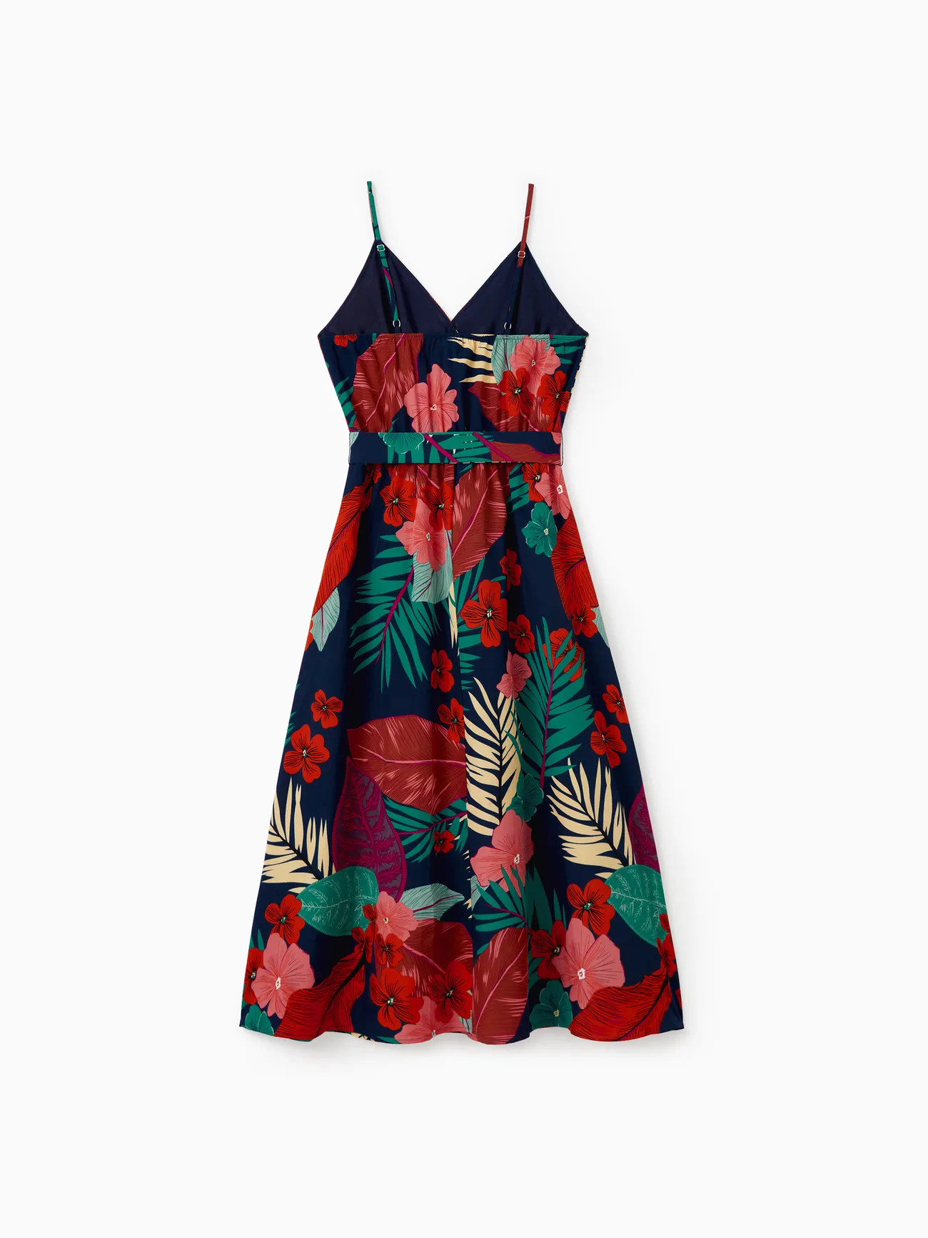 Women - Family Matching Sets Floral Panel Black tee and V-neck Strap Dress with Hidden Snap - Deep Blue - image 3