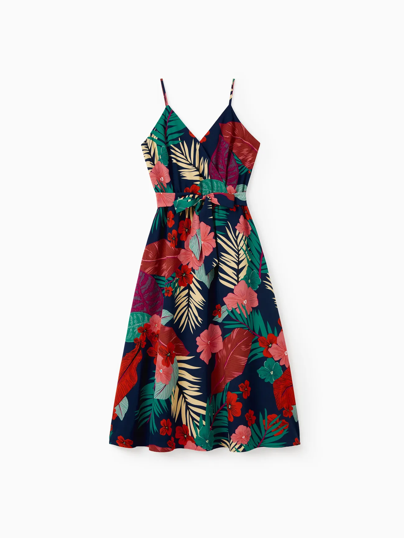 Women - Family Matching Sets Floral Panel Black tee and V-neck Strap Dress with Hidden Snap - Deep Blue - image 2