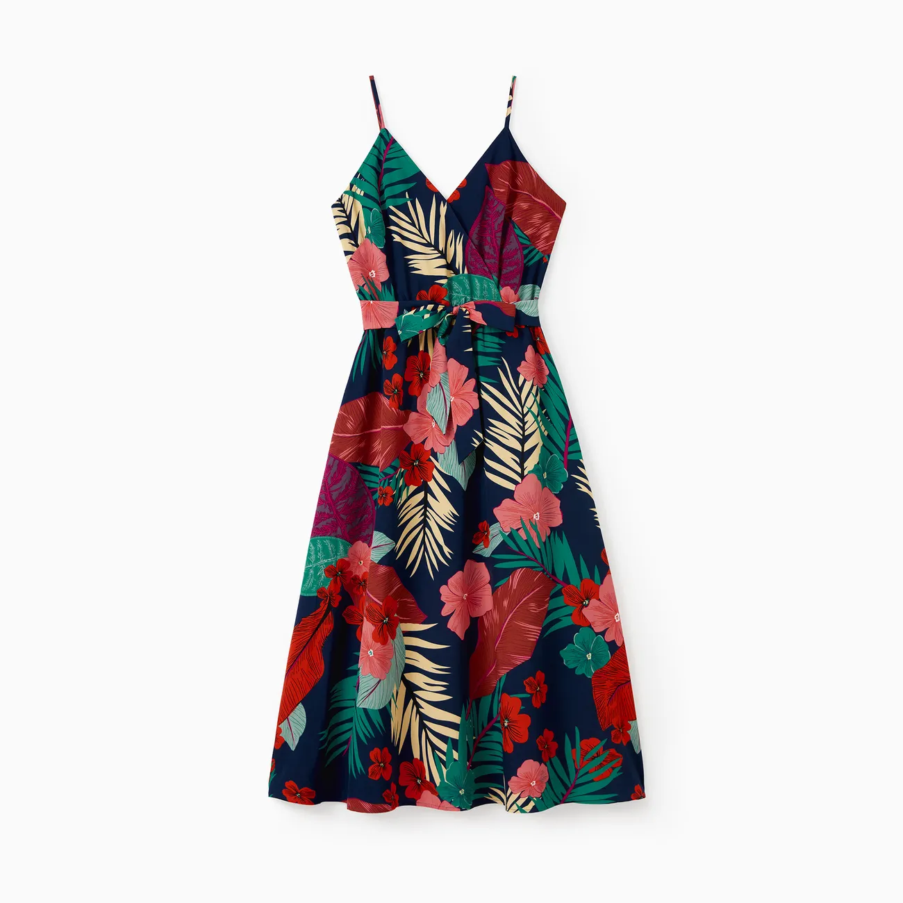 Family Matching Plant Floral Print Slip Dresses and Short-sleeve T-shirts Sets