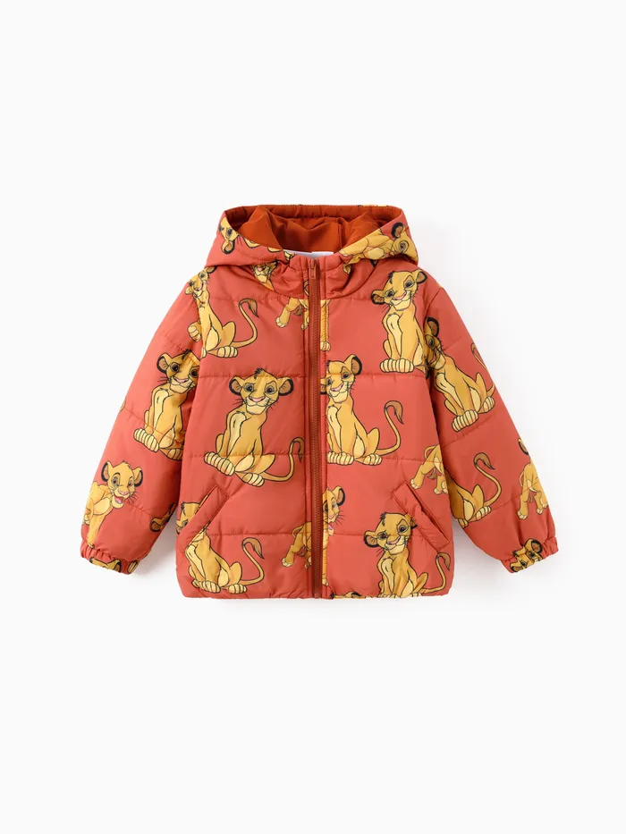 Disney Lion King Toddler Boy  2pcs Simba Character Allover Print Hooded Jacket Coat With Storage Bag Set 