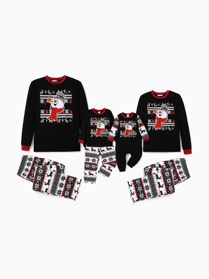 Frosty The Snowman Family Matching Christmas Graphic Print Top and Allover Print Pants Pajamas Sets(Flame Resistant)