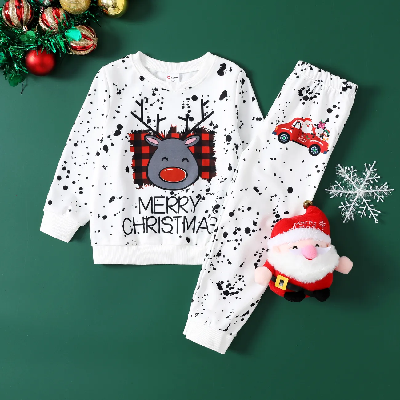 2pcs Toddler Boy Childlike Christmas Deer Pattern Set