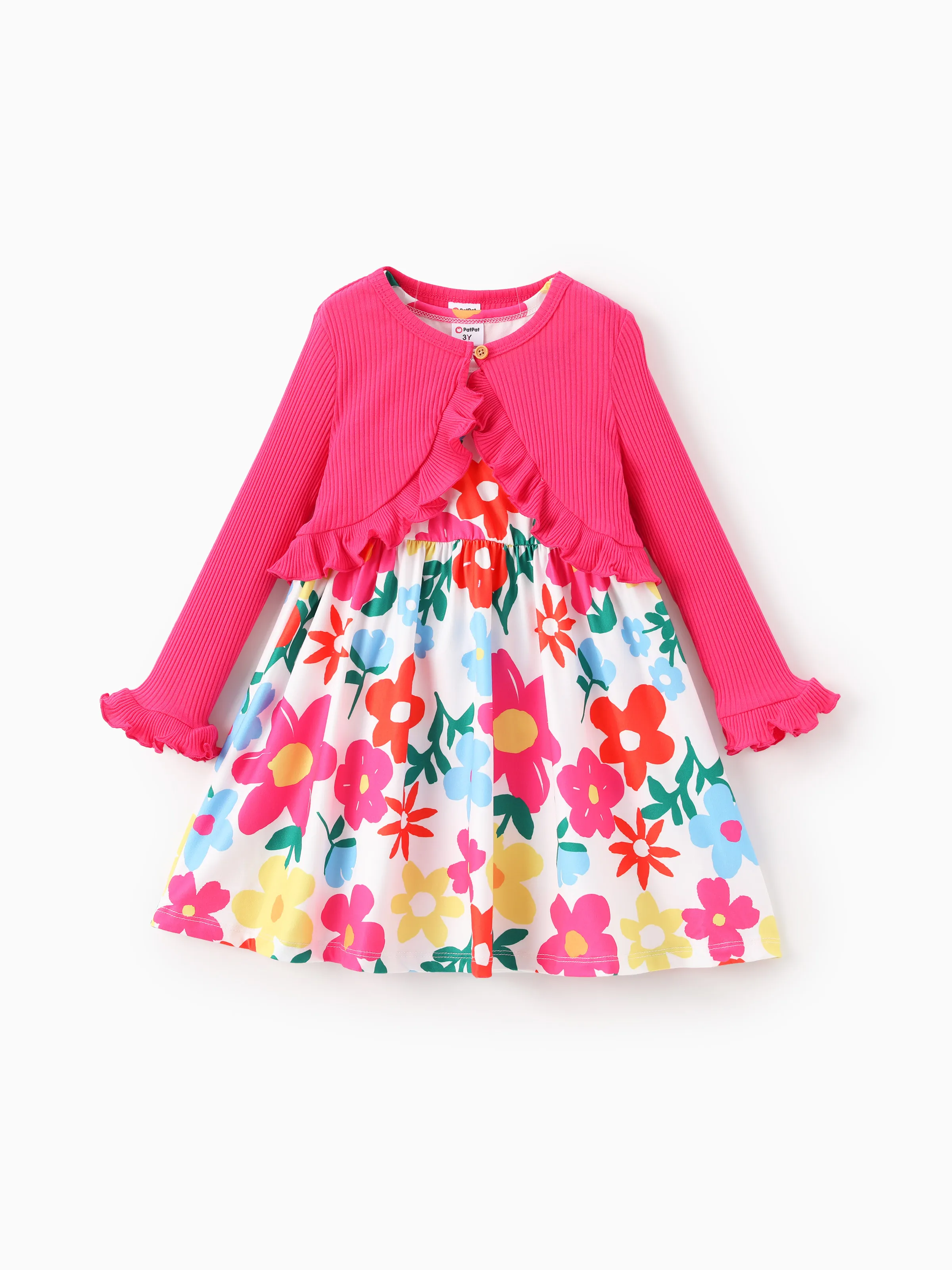 

Toddler Girl 2pcs Sweet Ruffled Cardigan and Floral Pattern Dress Set