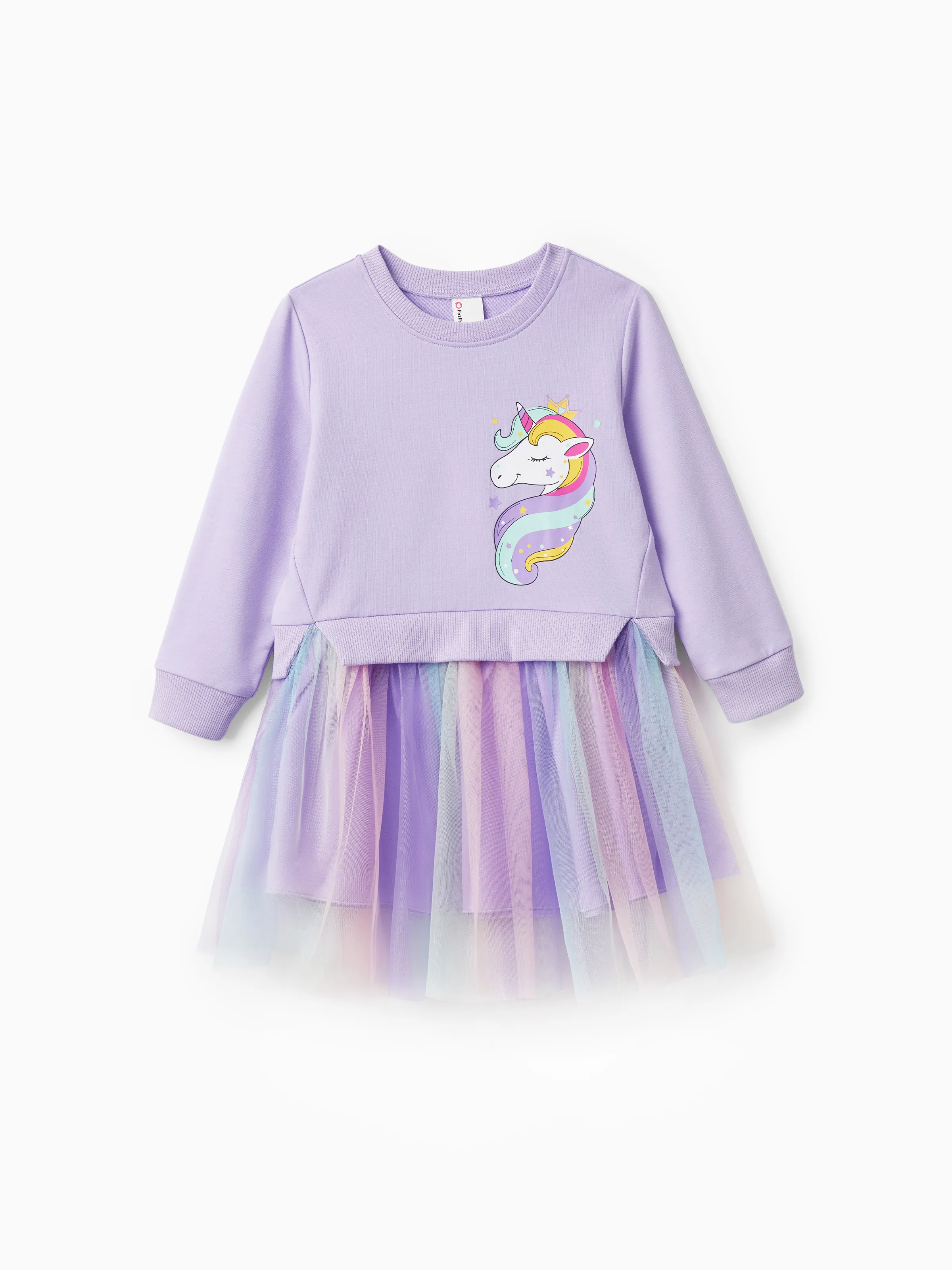 

Toddler Girl Sweet Faux-two Unicorn Print Mesh Splice Fairy Dress