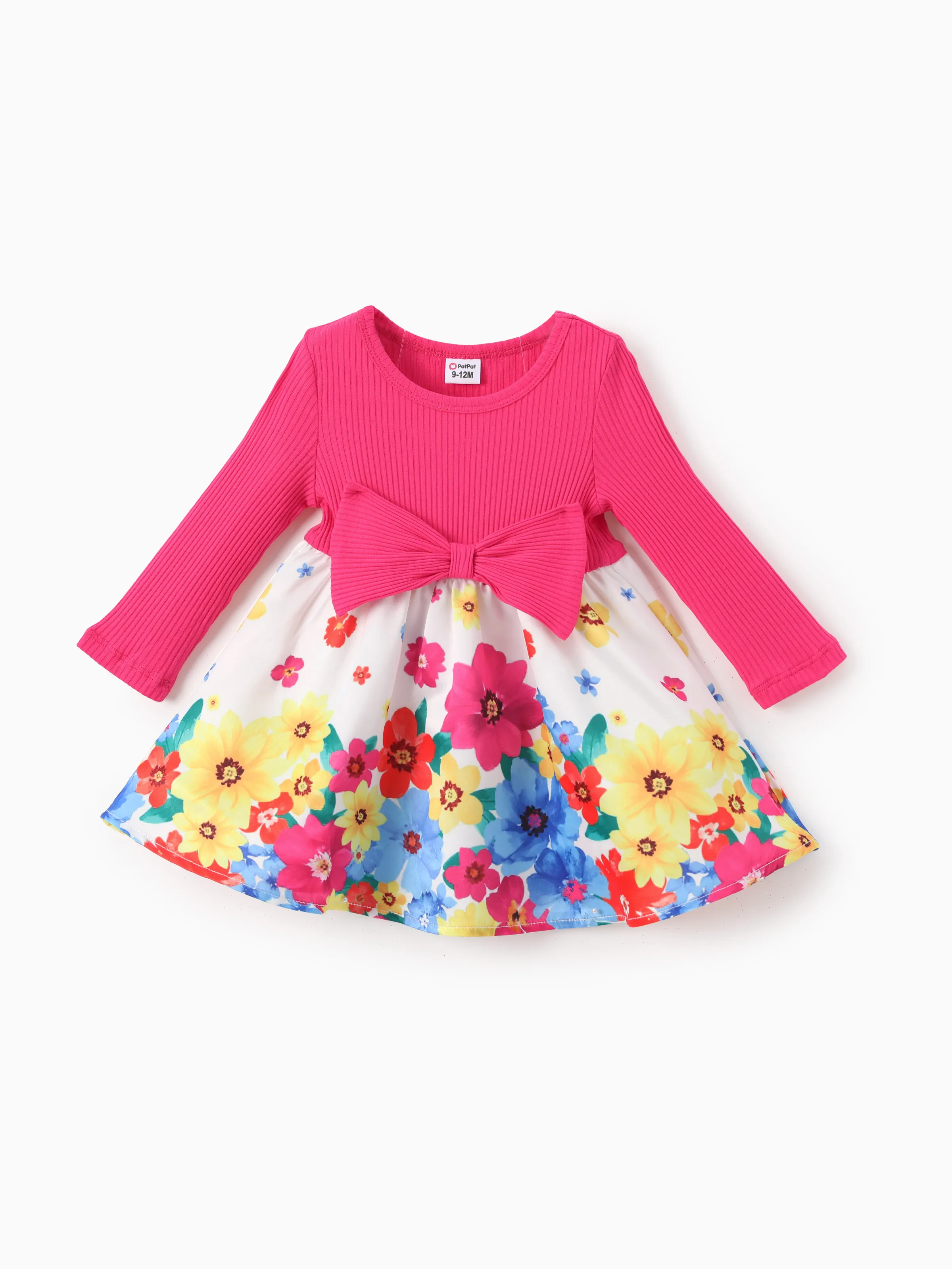 

Baby Girl Sweet Colorblock Bowknot Floral Pattern Dress