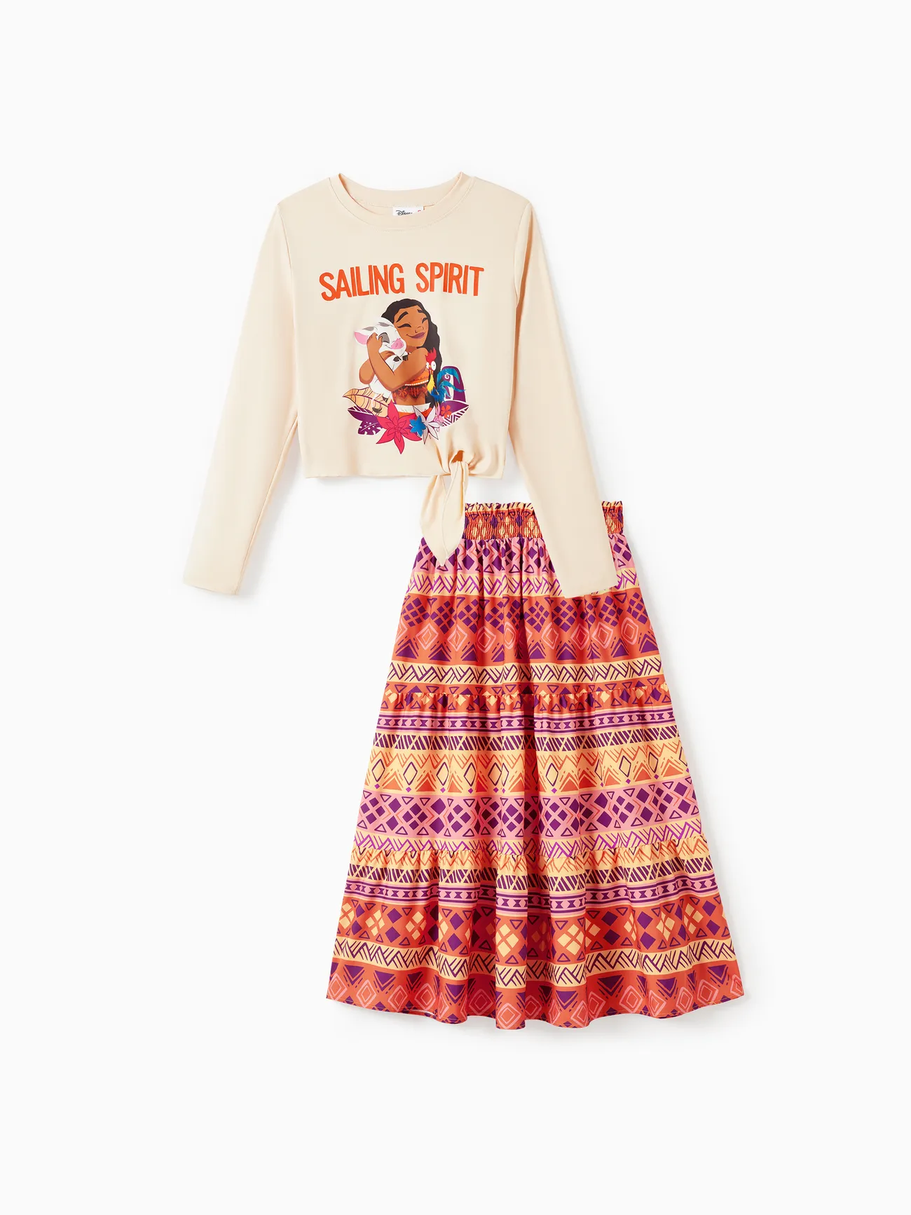 

Disney Princess Mommy And Me Moana Cotton Knotted Top And Full Print Skirt Set/Naia™ Ruffled Dress