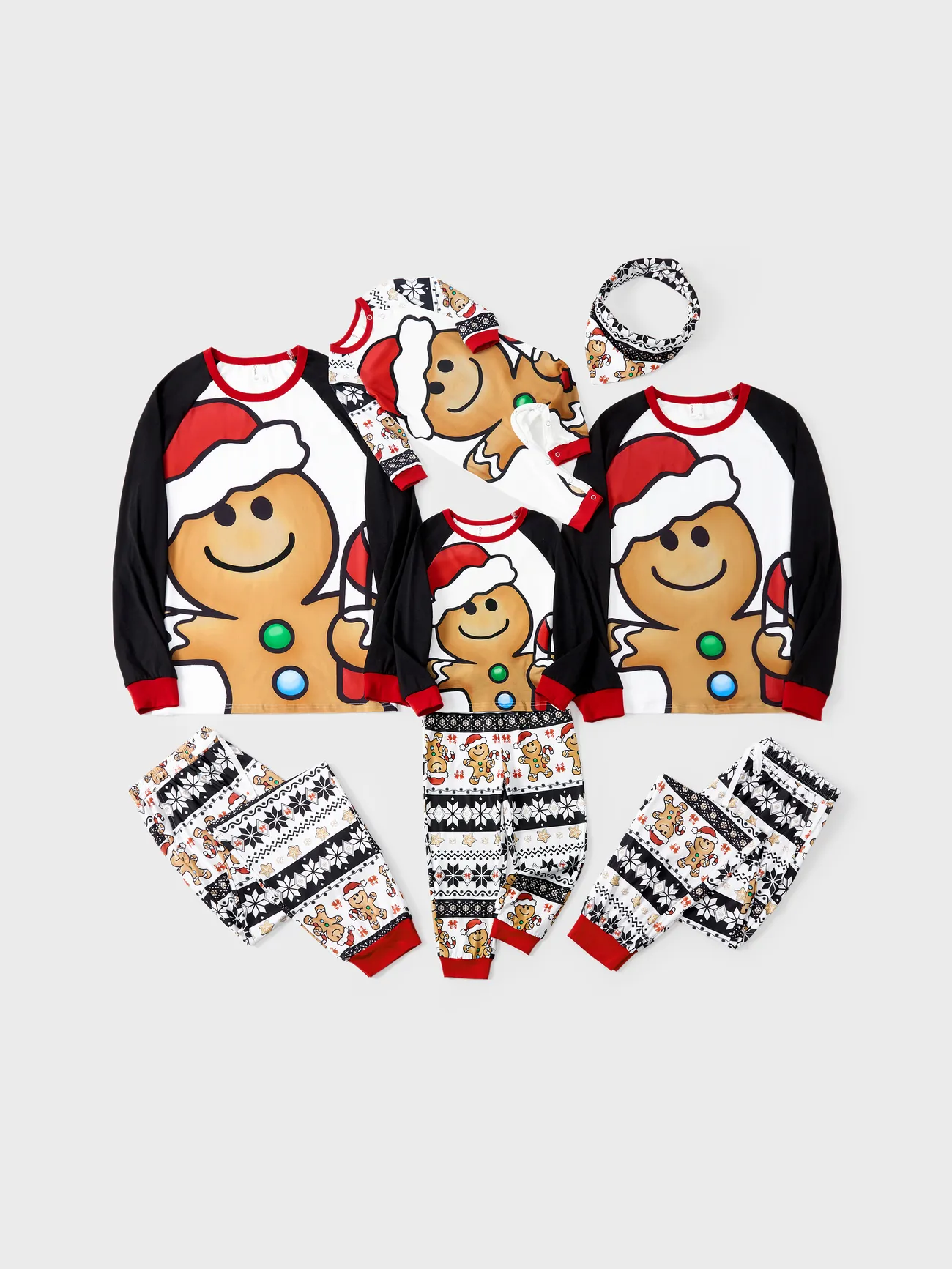 Christmas Family Matching Raglan Sleeves Gingerbread Man Pajamas Sets with Drawstring and Pockets 