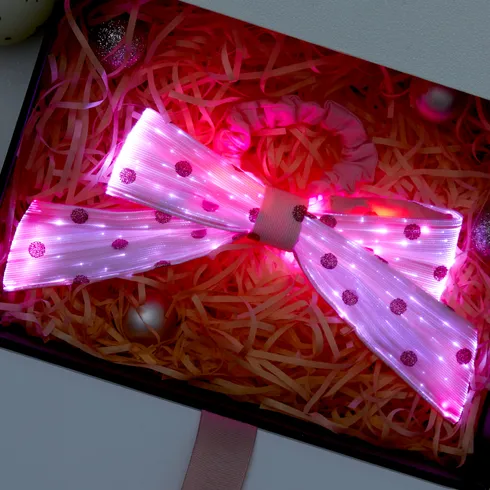 Go-Glow Light Up  Bowknot Hair Tie Glitter Polka Dots Mesh Pink Including Controller (Battery Inside) Pink big image 8