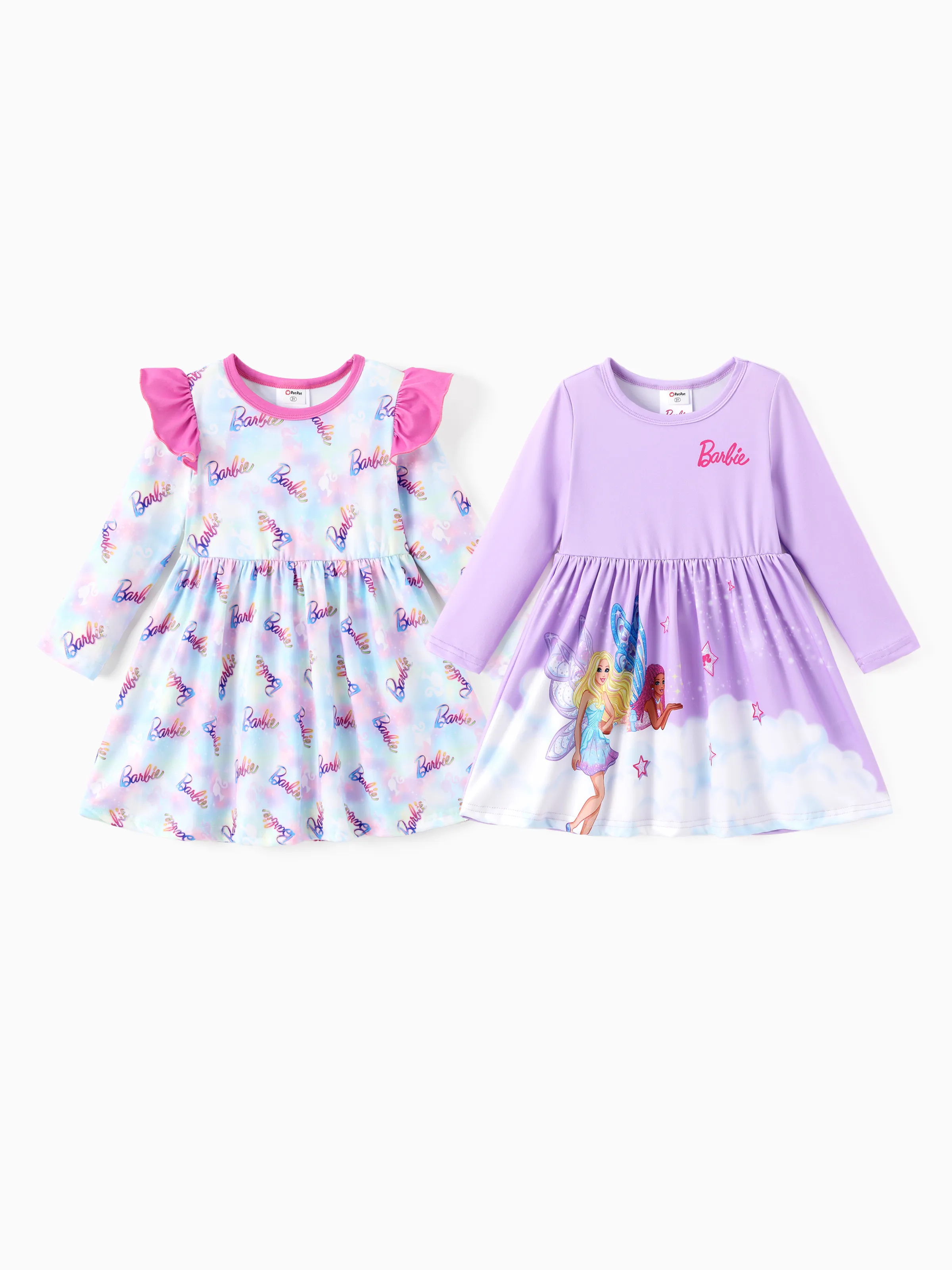 

Barbie Toddler Girl 2-pack Logo Pattern Tie-dye Flutter-sleeve Dresses