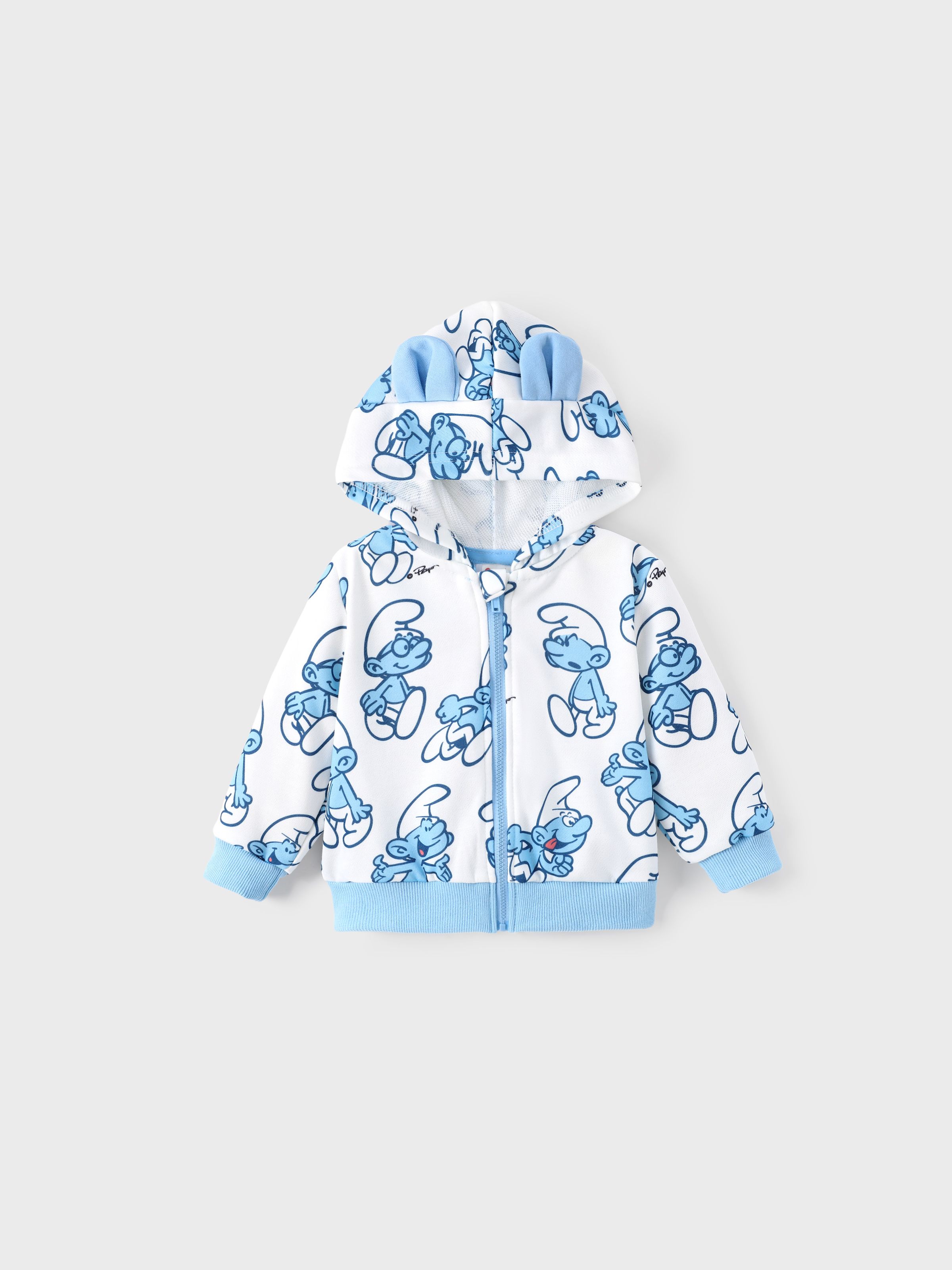 藍精靈嬰兒/幼兒男孩/女孩1pc 3D耳朵角色圖案拉鍊連帽夾克