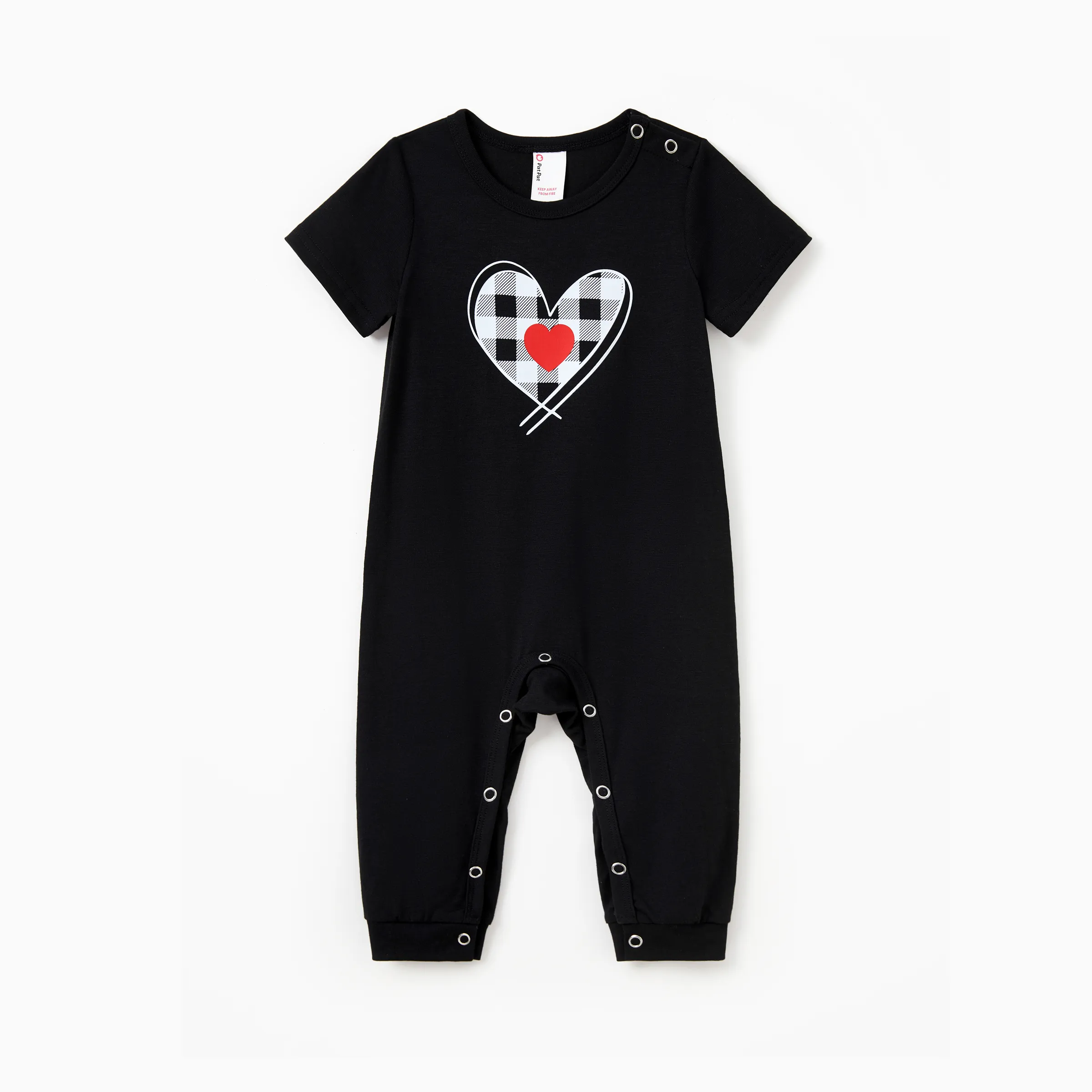 

Valentine's Day Family Matching Heart Print Short-sleeve Top and Plaid Pants Black Pajamas Set