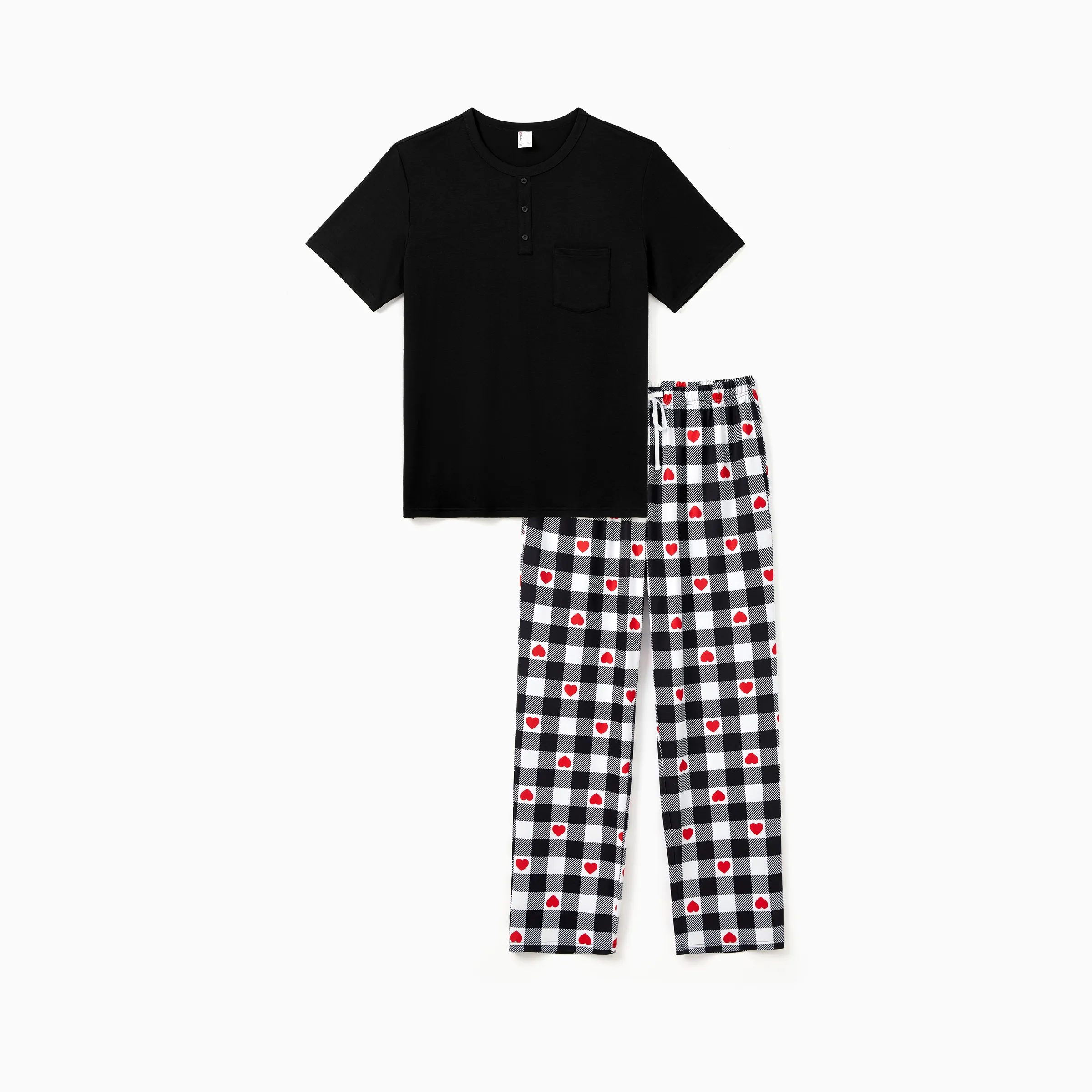 

Valentine's Day Family Matching Heart Print Short-sleeve Top and Plaid Pants Black Pajamas Set