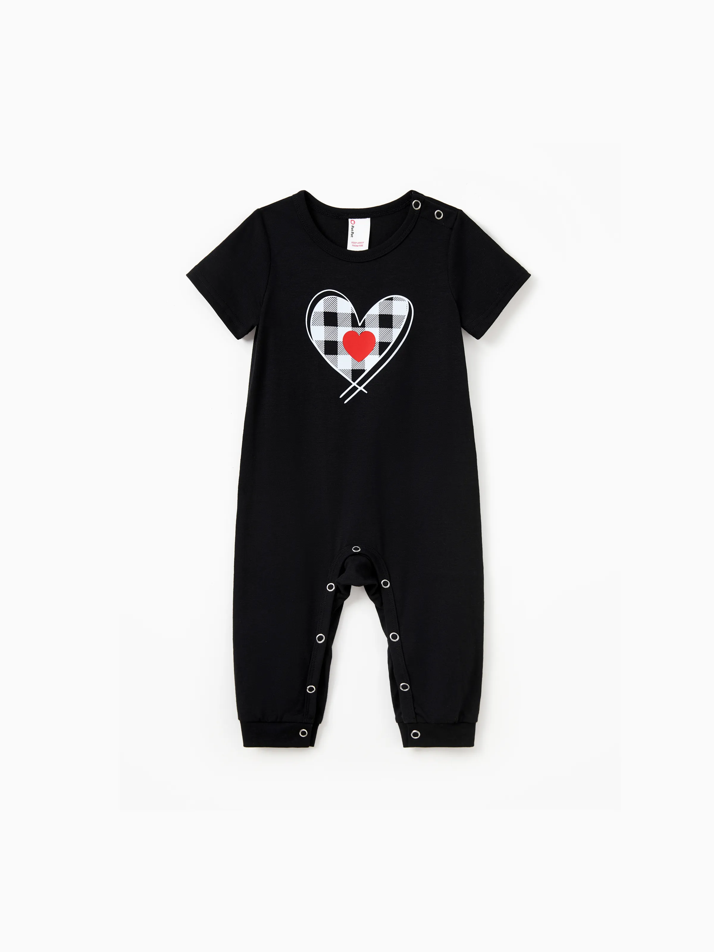 

Valentine's Day Family Matching Heart Print Short-sleeve Top and Plaid Pants Black Pajamas Set