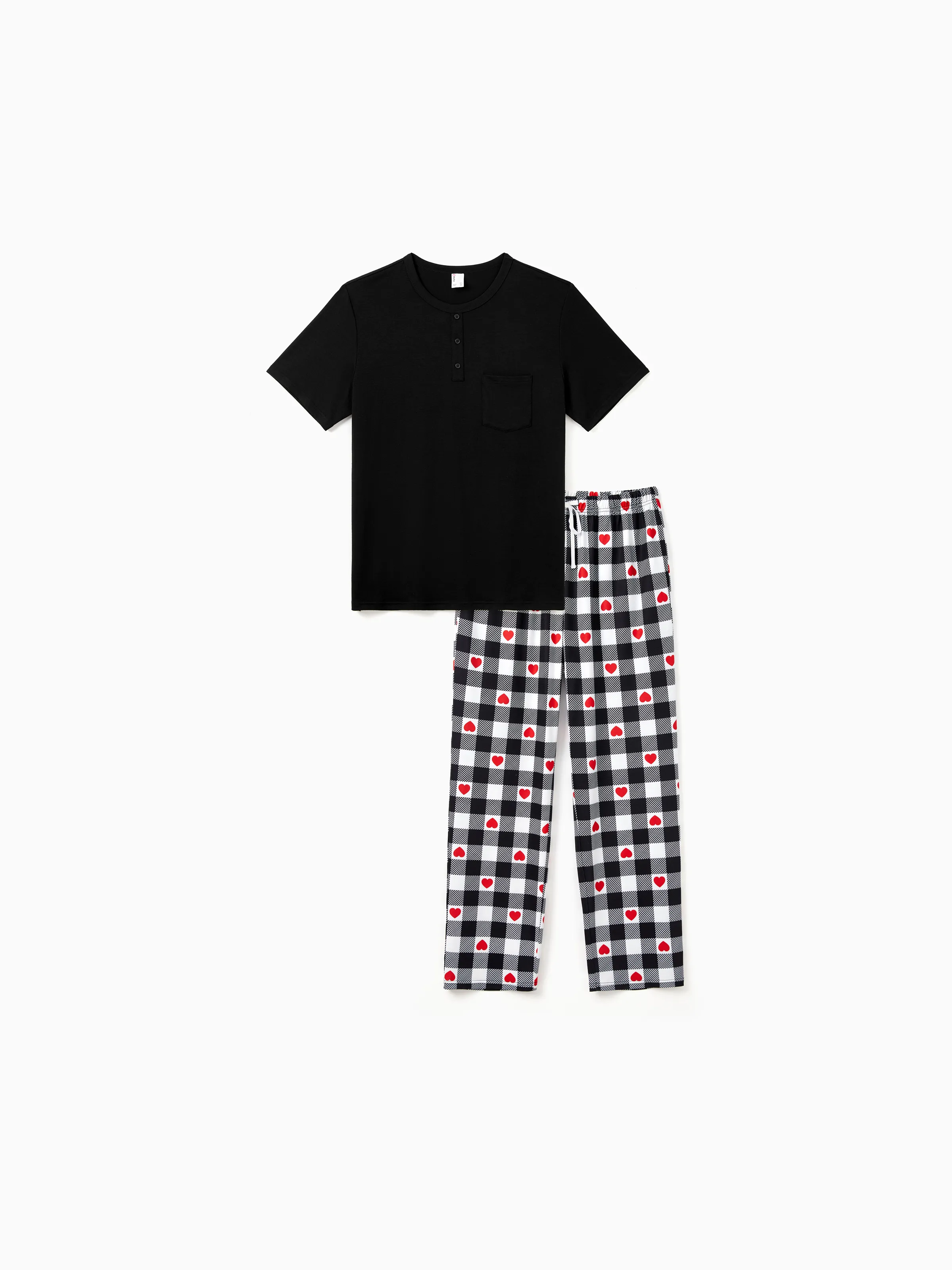 

Valentine's Day Family Matching Heart Print Short-sleeve Top and Plaid Pants Black Pajamas Set