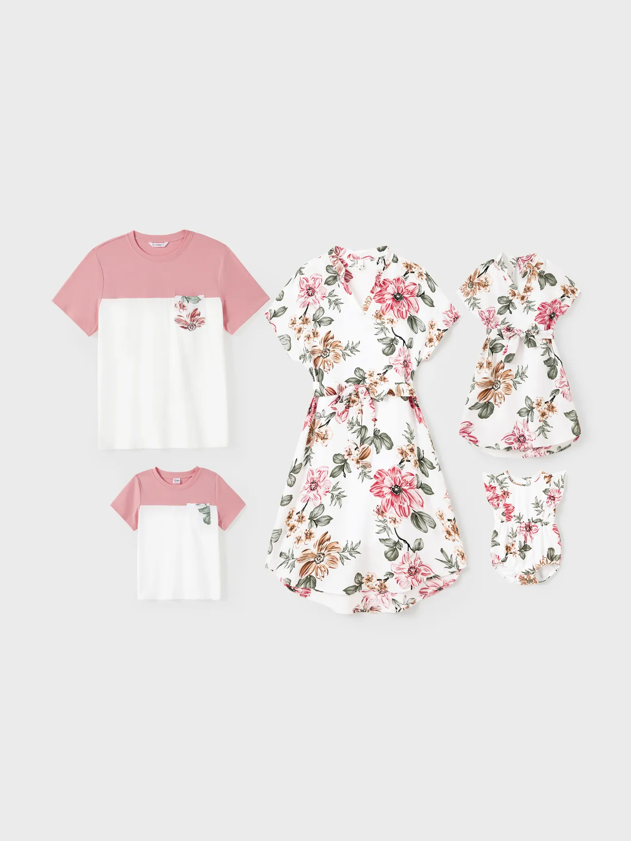 White and Pink Floral Dresses and T-shirts for Matching Family - Colorful - image 1