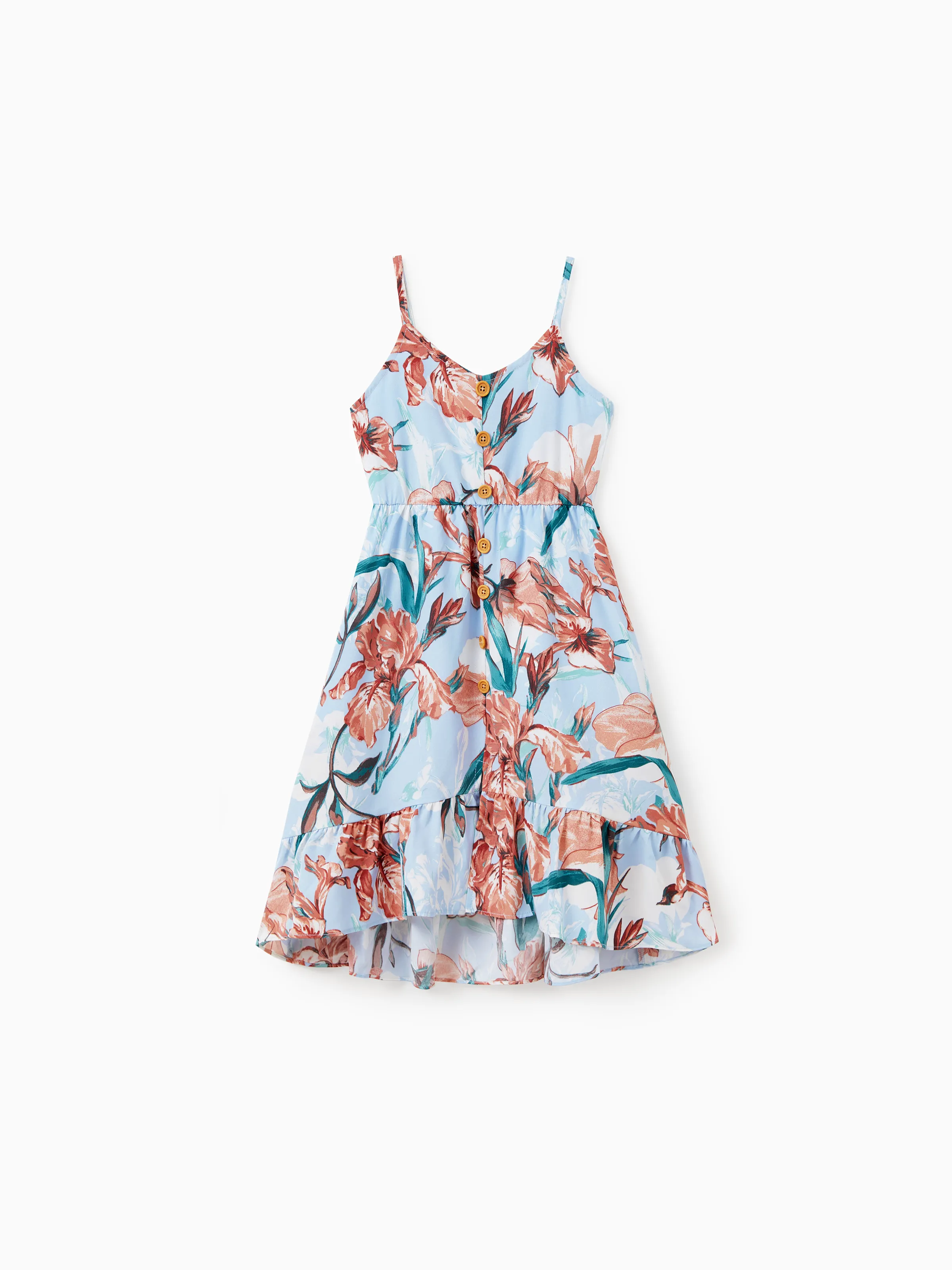 

Family Matching Color Block Polo Shirt or Button Up Elastic Waist Vibrant Floral Strap Dress