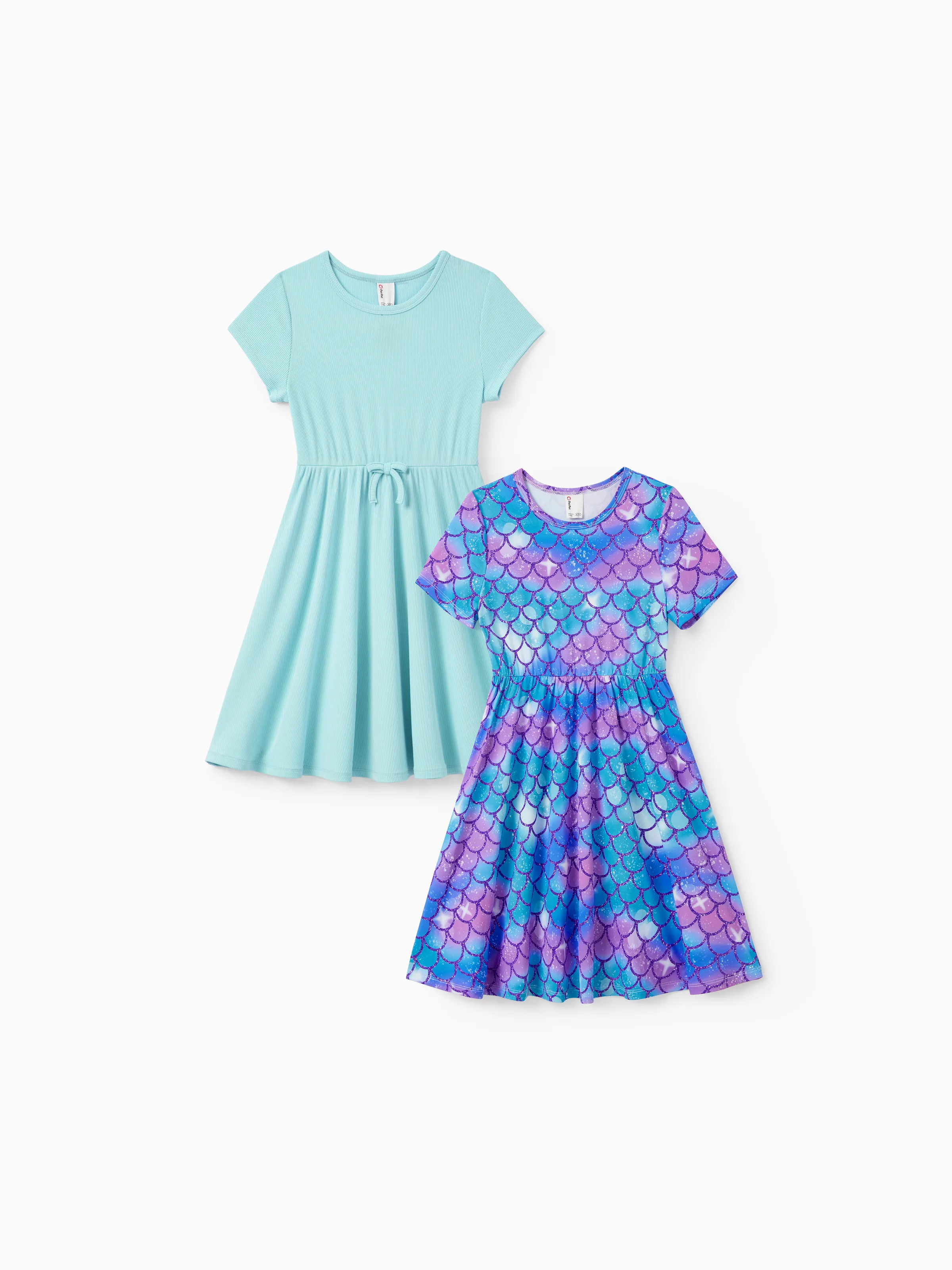 

2pcs Toddler Girl Printed & Solid Causal Dresses