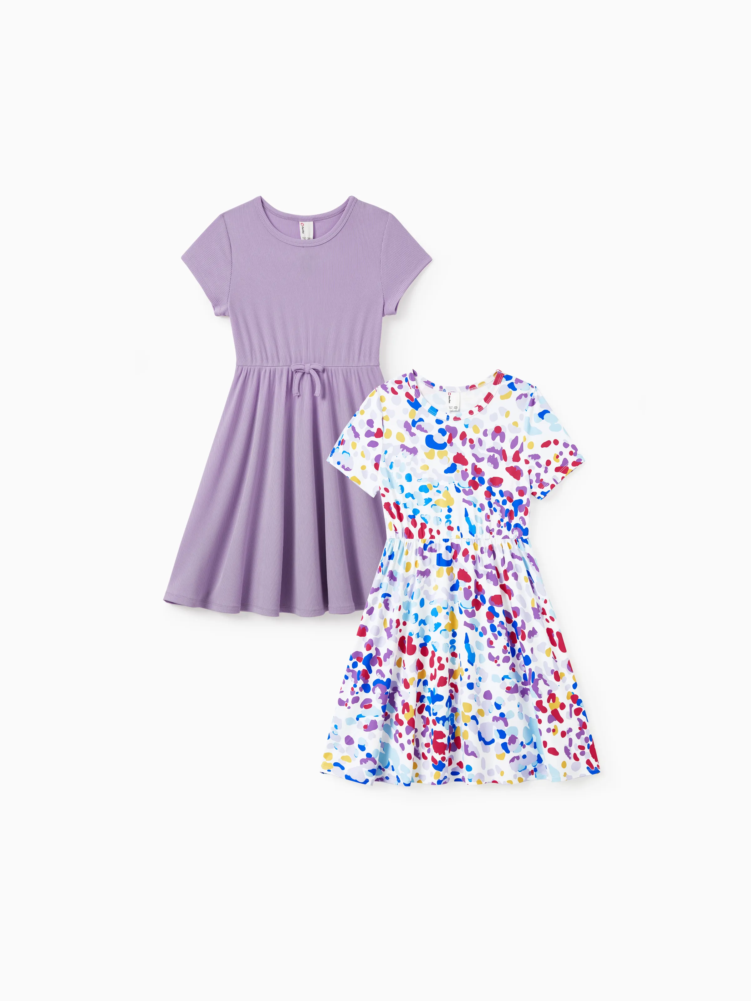 2pcs Toddler Girl Printed & Solid Causal Dresses