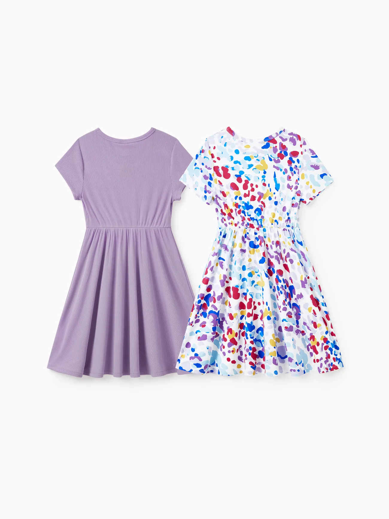 Purple - 2pcs Toddler Girl Printed & Solid Causal Dresses - image 2