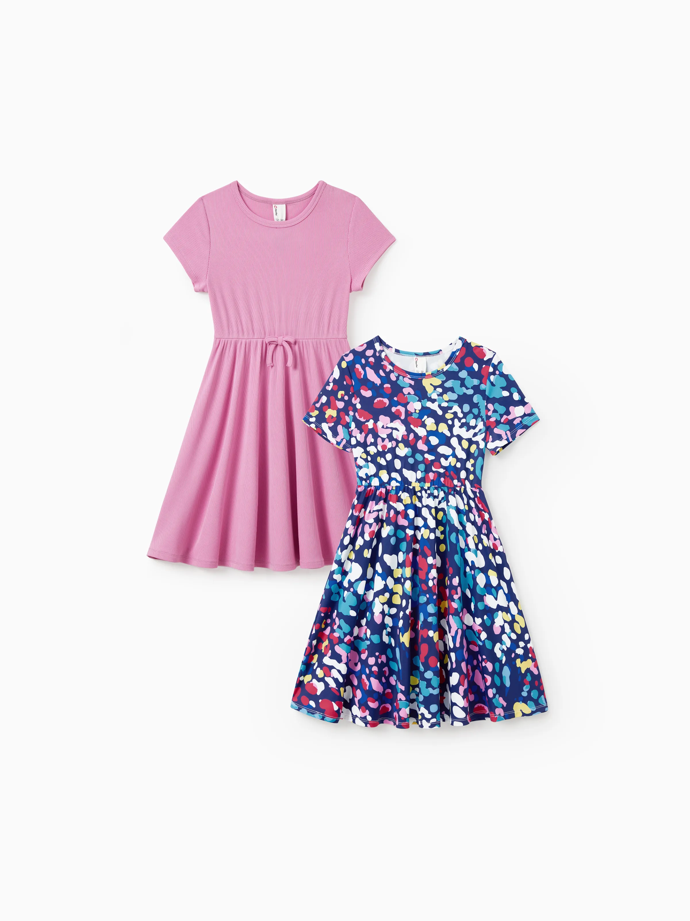 

2pcs Toddler Girl Printed & Solid Causal Dresses