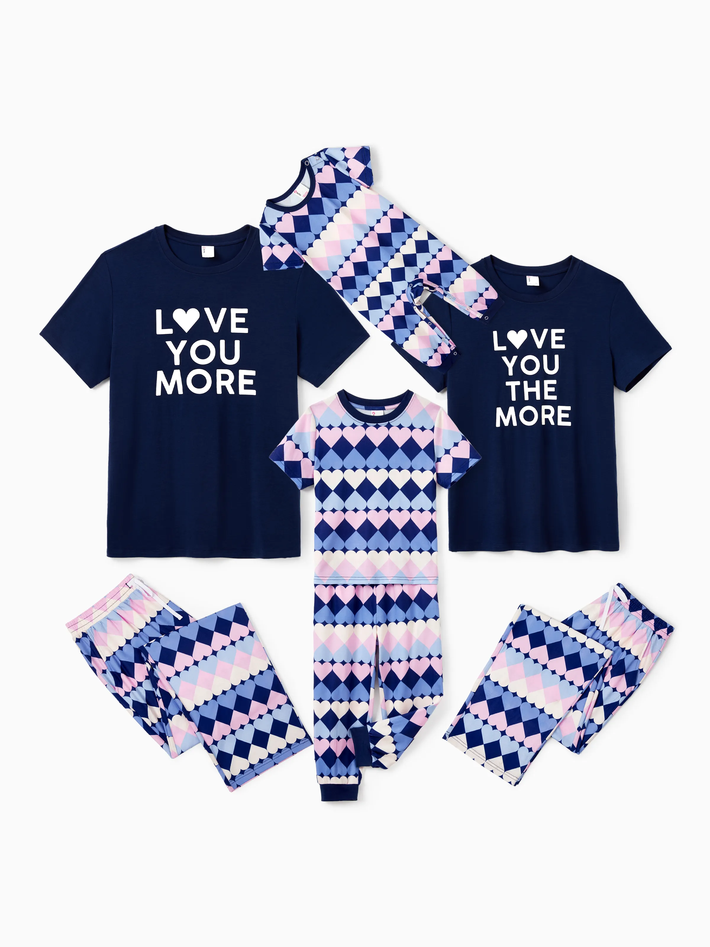 Valentine Pajamas for Family/Couple  - Deep Blue Short-sleeve Heart Pajama Set