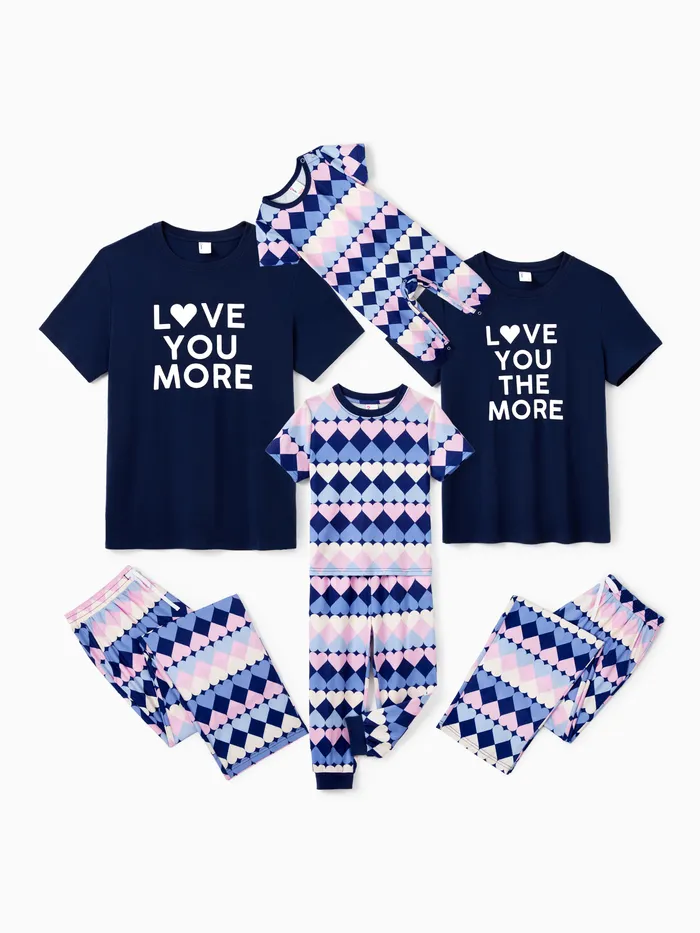 Valentine Pajamas for Family/Couple - Deep Blue Short-sleeve Heart Pajama Set